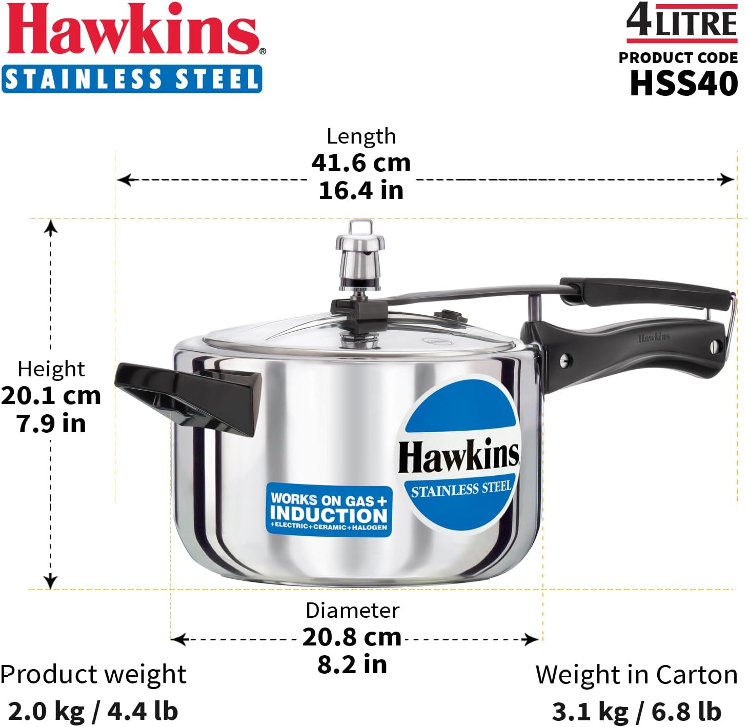 Hawkins Stainless Steel 5.0 Litre Pressure Cooker
