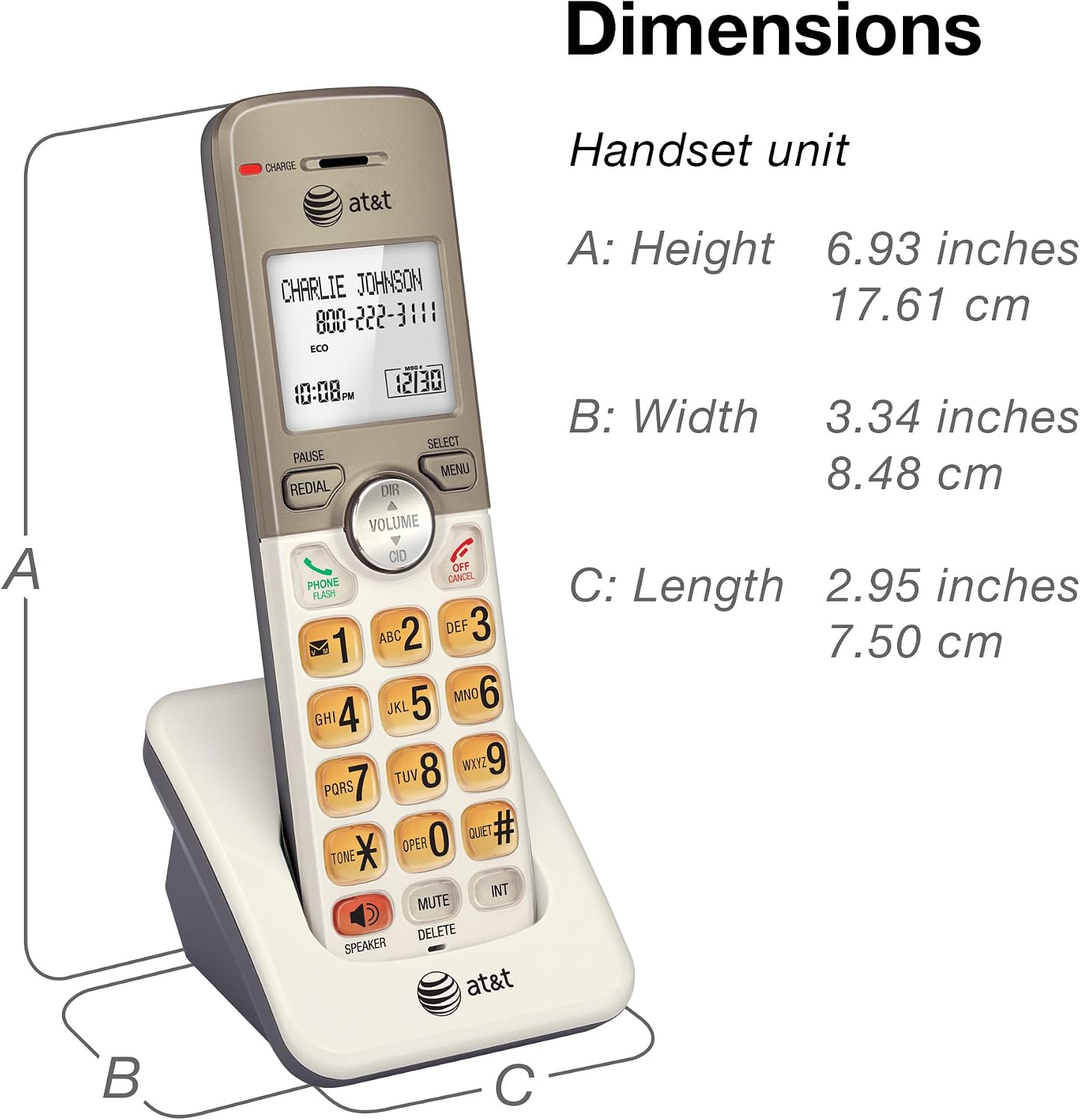 AT&T EL52213 2-Handset Cordless Phone, Light Champagne | Digital Answering System, Extra-Large Backlit Keys, Caller ID/Call Waiting, DECT 6.0, Expandable Speakerphone