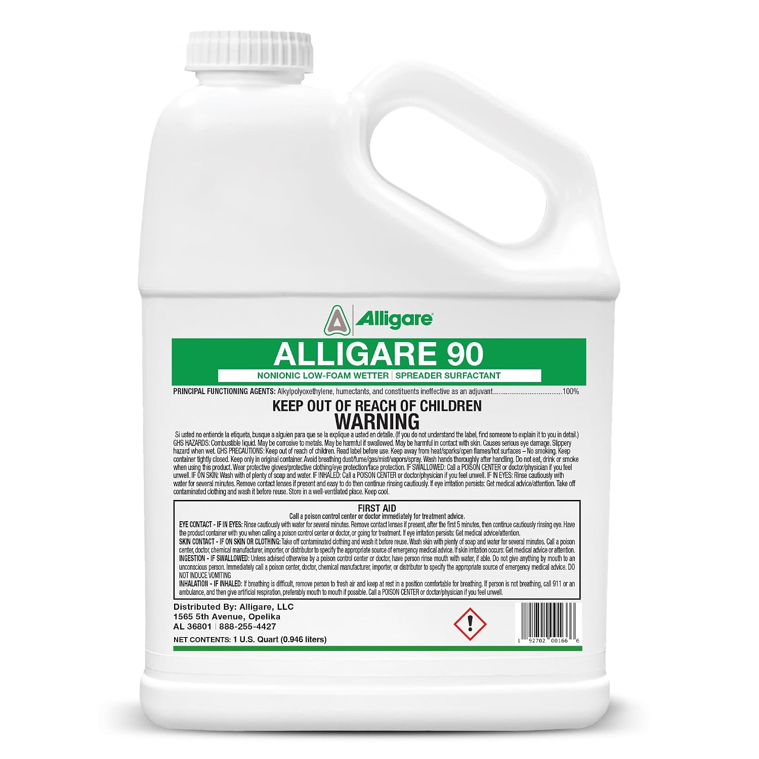 ALLIGARE 90 Nonionic Surfactant for Enhanced Spray Coverage - Low-Foam Wetting Agent for Herbicides & Insecticides- Versatile Use in Agriculture, Forestry & Aquatic Applications -2.5 Gallons