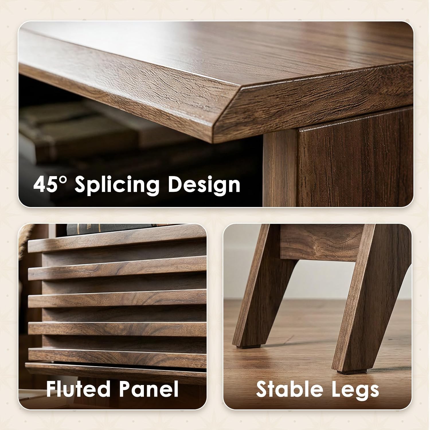 AODK 19 Inch Wide Fluted Nightstand Set of 2 with Drawer, Dark Walnut | Open Storage Shelf, Smooth Metal Slides, 4 Stable Legs