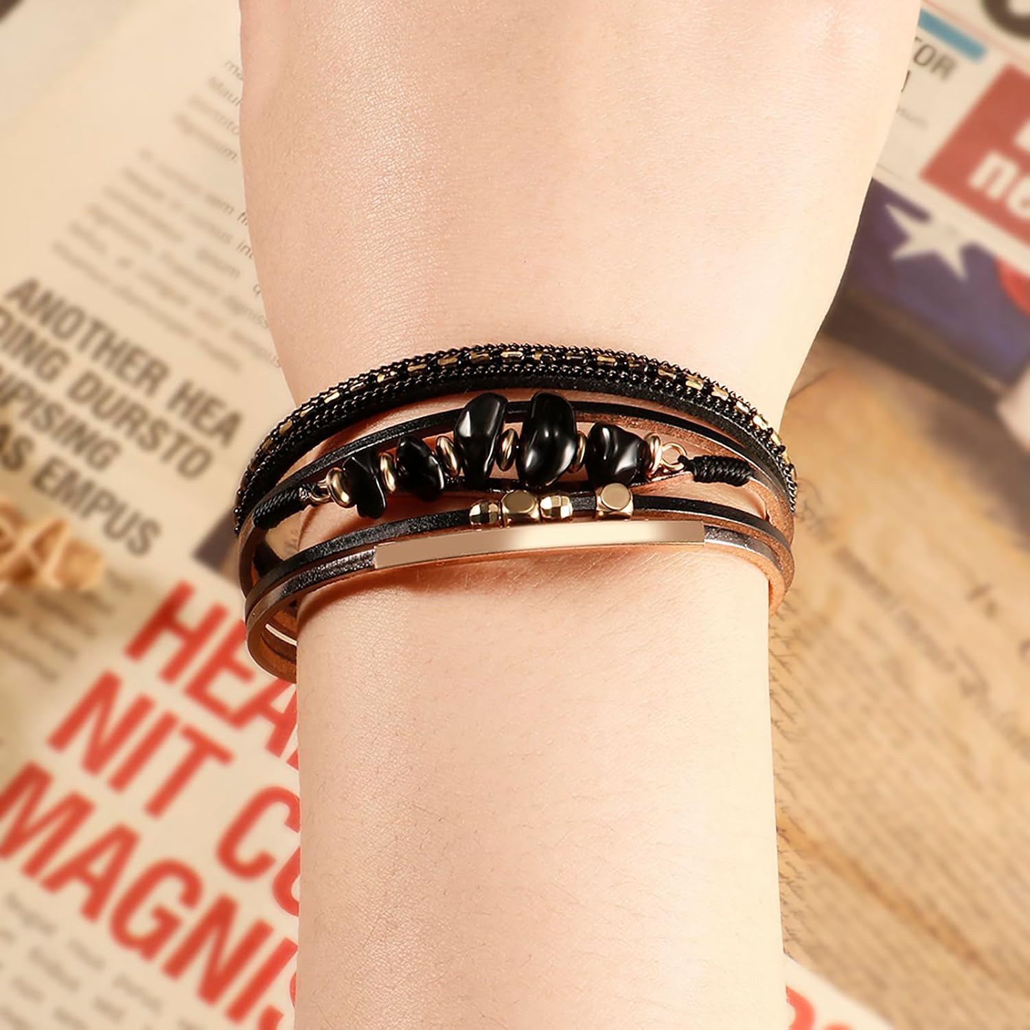 Fesciory Leather Wrap Bracelets for Women, Boho Western Layered Jewelry