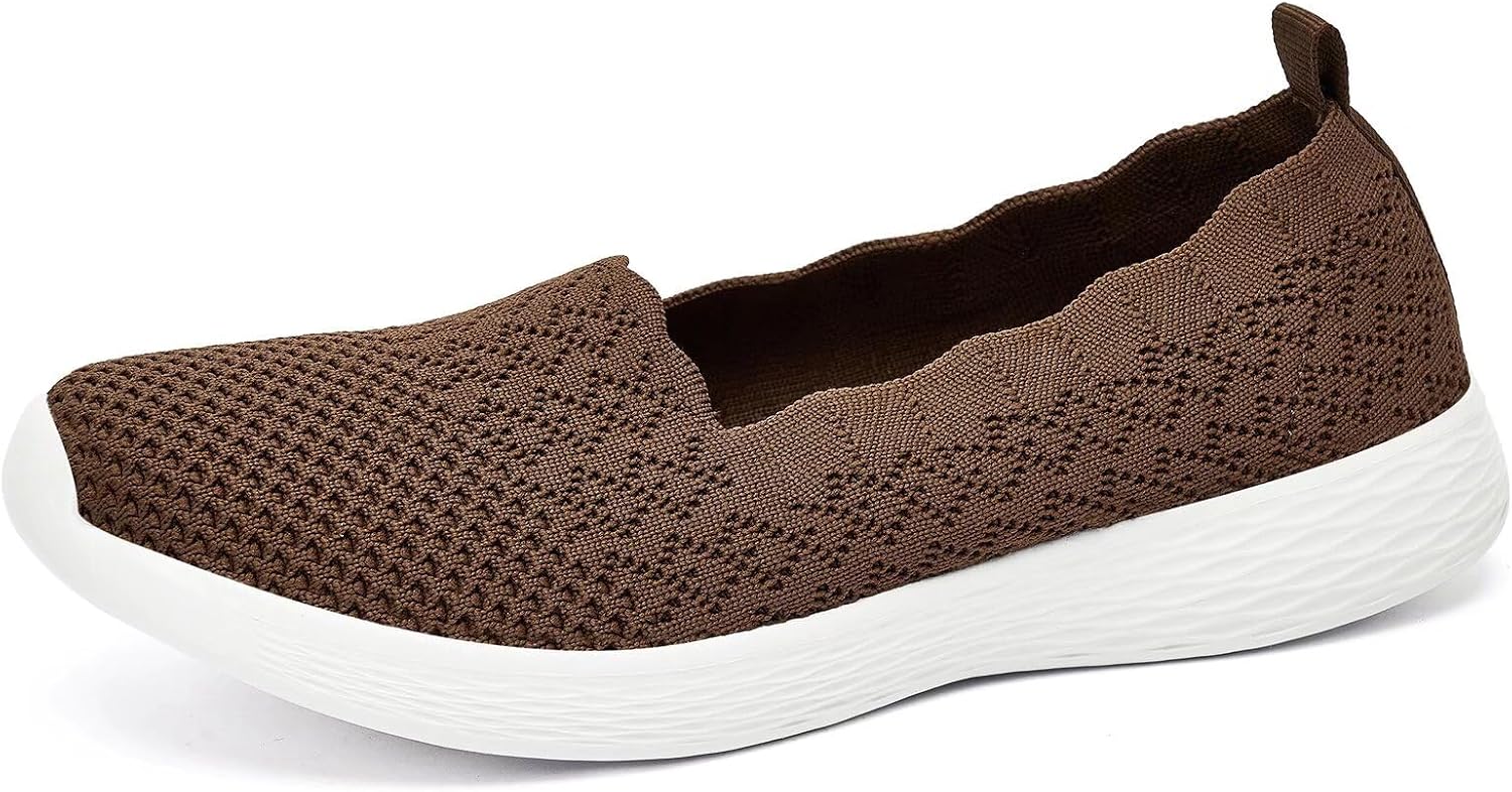 poemlady Women's Walking Shoes Slip On Knit Mesh Loafers Round Toe Flat