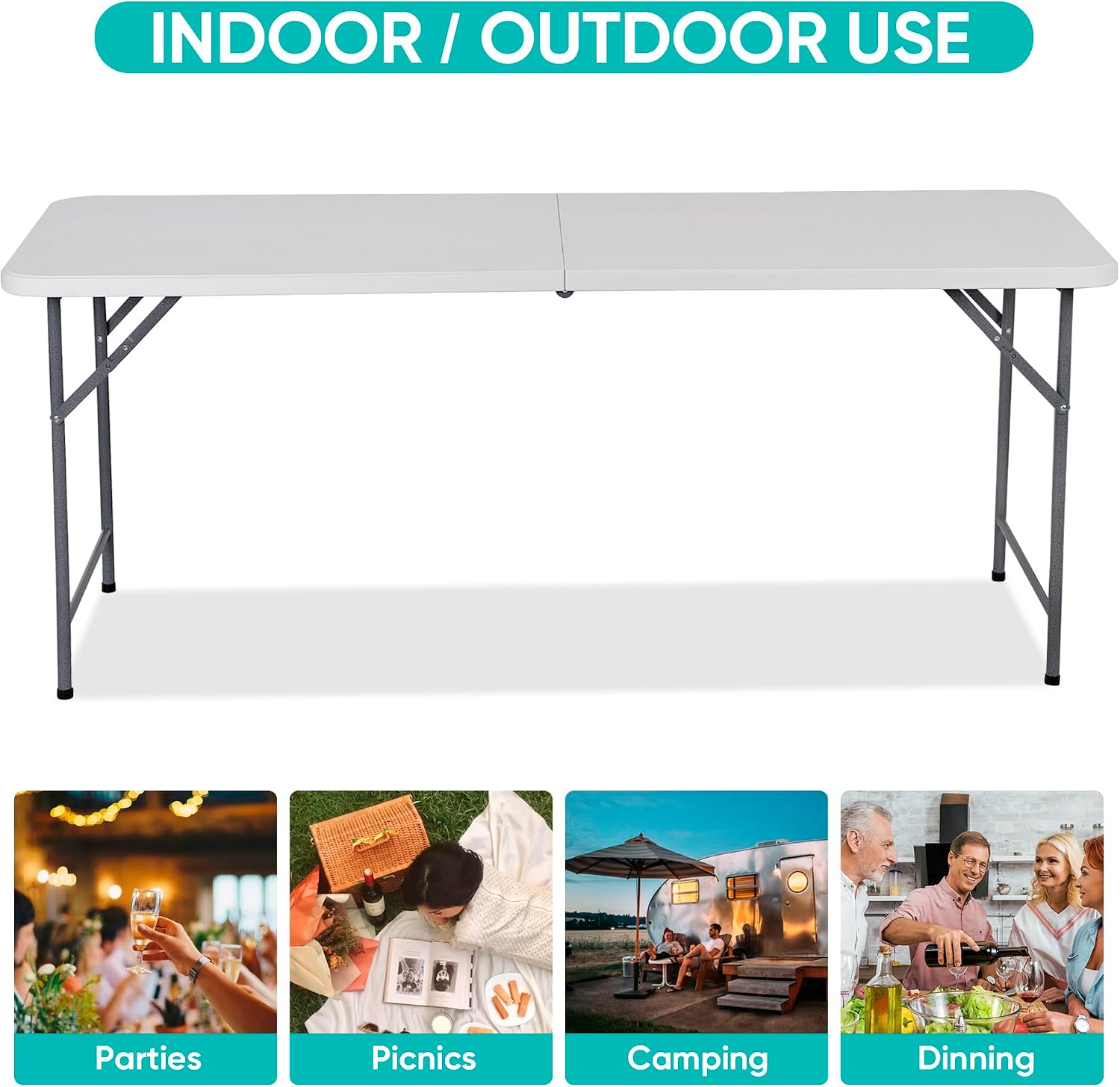ZenStyle 3 ft Indoor Outdoor Heavy Duty Portable Plastic Folding Table