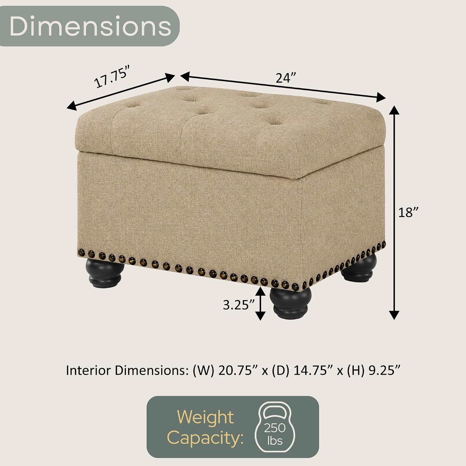 Convenience Concepts Designs4Comfort 5th Avenue Storage Ottoman 24" - Contemporary Foot Stool and Seat with Hinged Lid for Living Room, Dining Room, Office, Den, Espresso Faux Leather