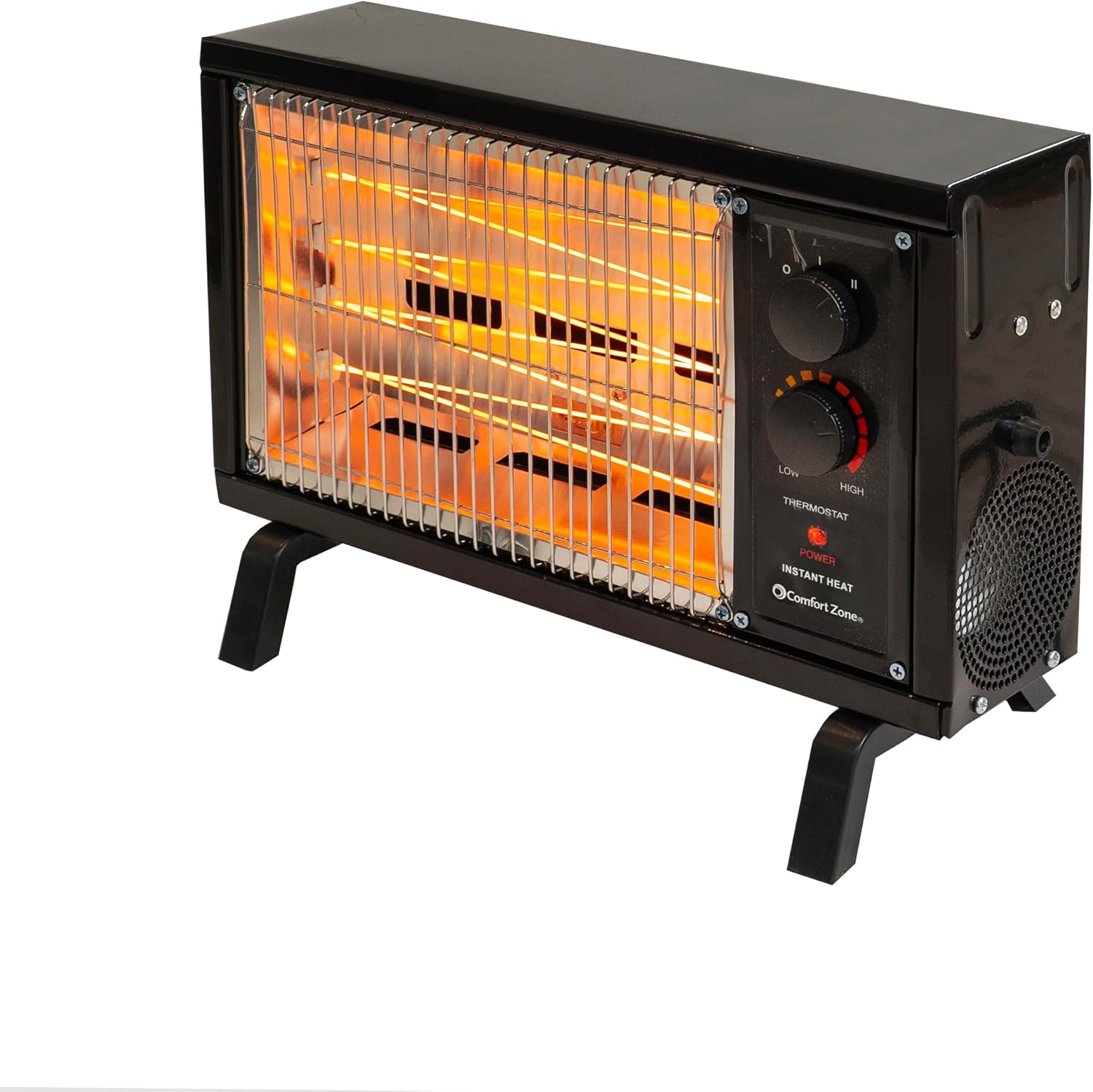 Comfort Zone Portable Indoor Radiant Space Heater, 1500 watts, Adjustable Thermostat, All Metal Body, Wire Element, Overheat Protection, Radiant Heat