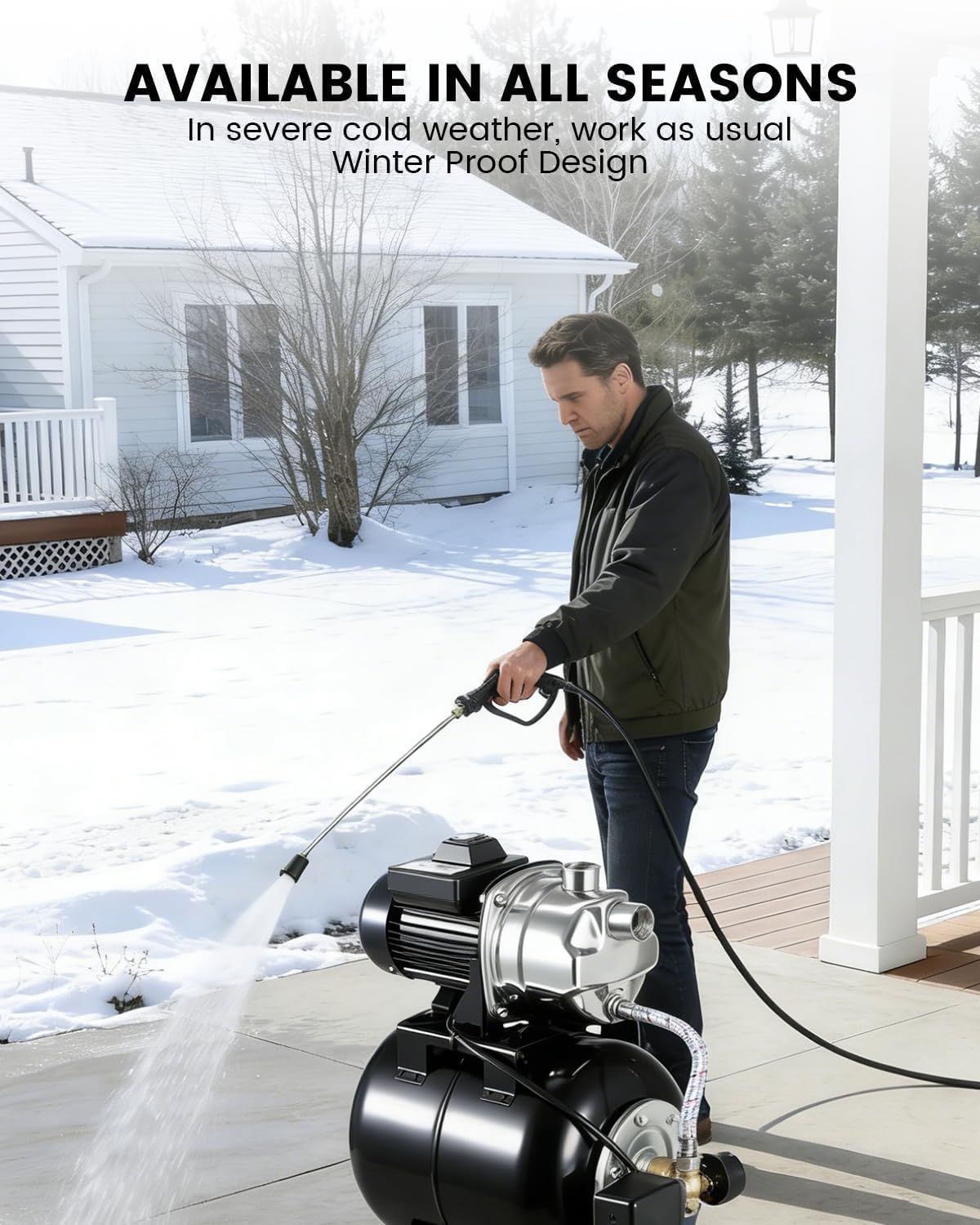 1HP Stainless Steel Water Transfer Pump with Well Pressure Tank – Shallow Well Pump & Irrigation Pump Combo, 130ft Max Lift, 20ft Suction Lift, Automatic Pressure Switch for Farm Use