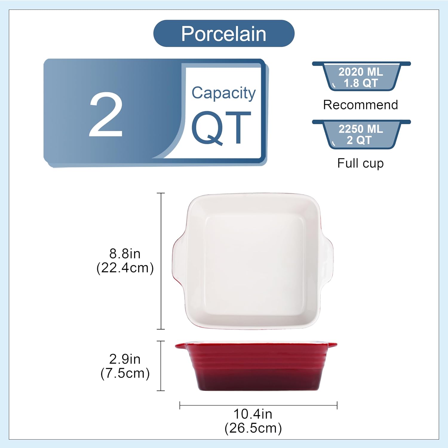 LOVECASA 8x8 inch Baking Pan, 2 Quart Square Cake Pan Baking Dish for Oven, Stoneware Brownie Pan Non-Stick, Casserole Baking Pan with Handle