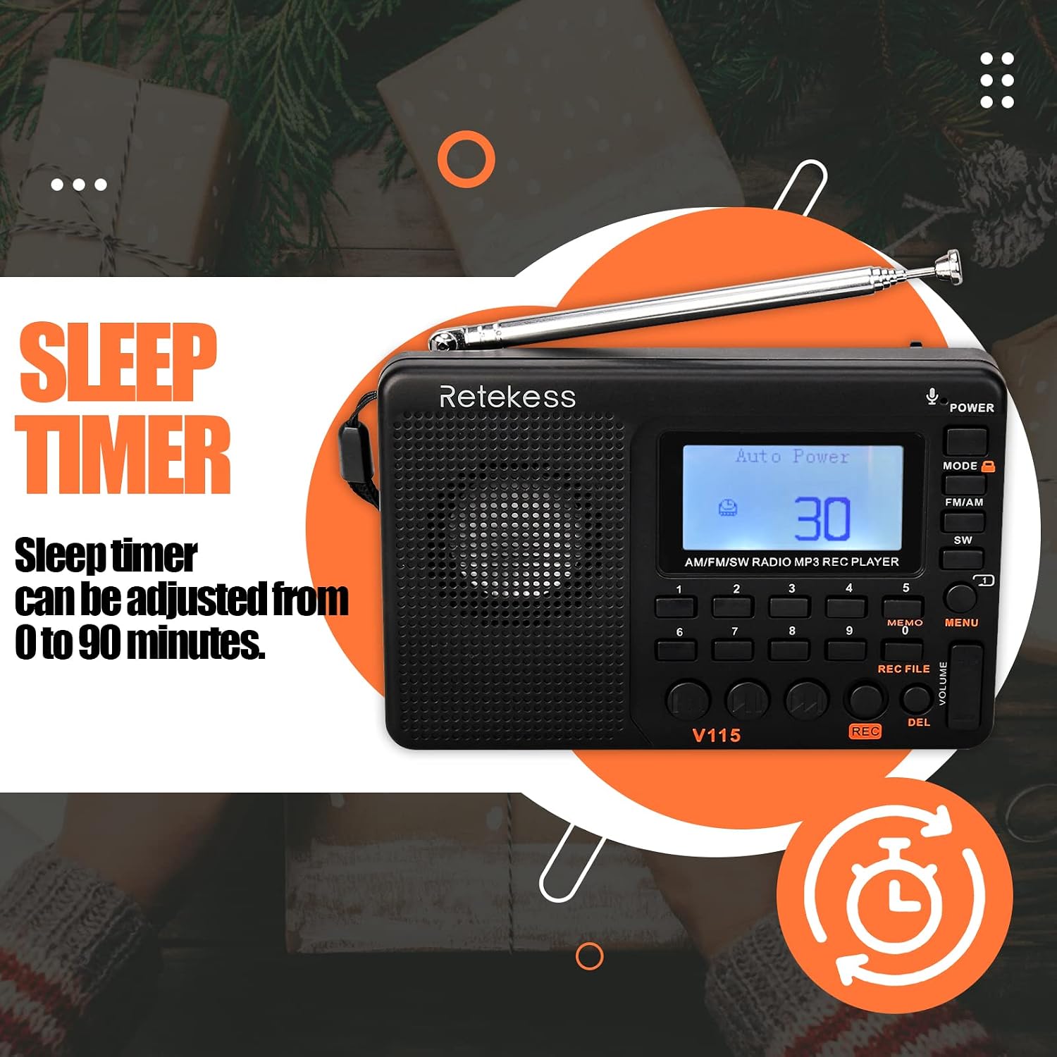 Retekess V115 Shortwave Radio, Digital Radio AM FM | for Camping, Shortwave Receiver, 1000mAh Rechargeable Battery, Presets, TF/AUX Playback