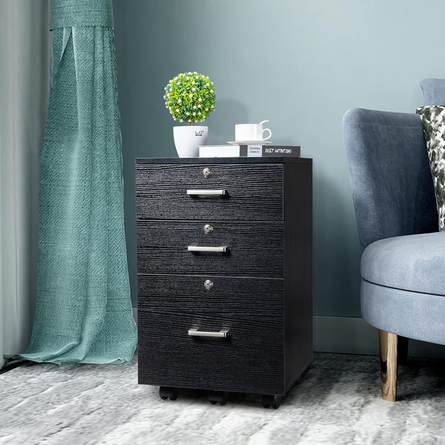Karl home Wooden File Cabinet, 3 Drawer Vertical File Cabinets with 3 Lock | Printer Stand Mobile Storage Cabinet, Filing Storage Drawer for Home