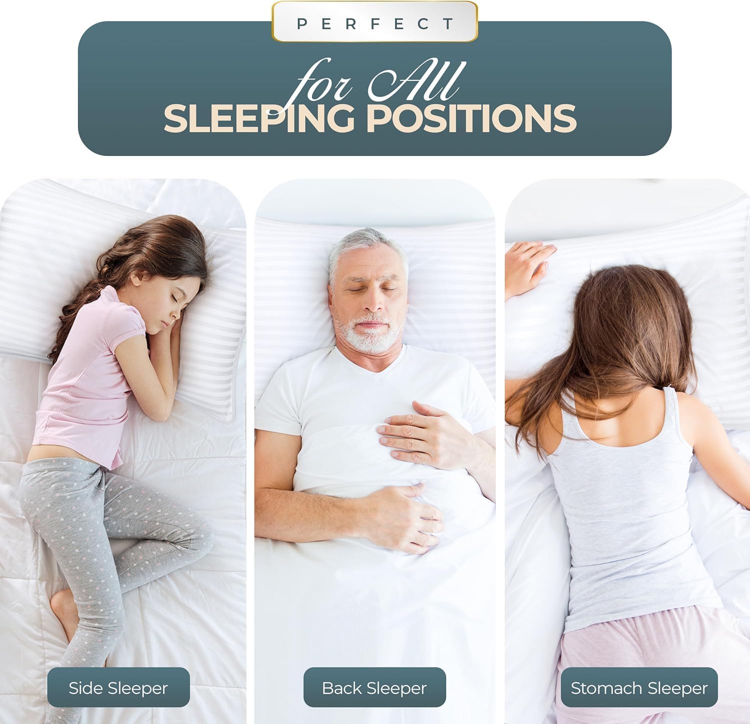 Utopia Bedding Hotel Bed Pillows for Sleeping, Pillows King Size Set of 2 | Down alternative pillows, cooling hotel quality, luxury comfort for back, side & stomach sleepers, Premium Stripes, White