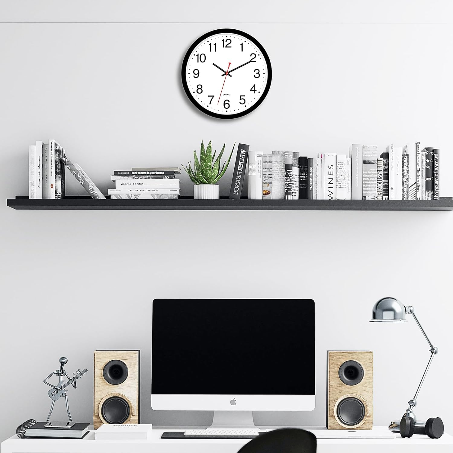 Foxtop 12 Inch Wall Clock Silent Battery Operated Analog Clock, Black