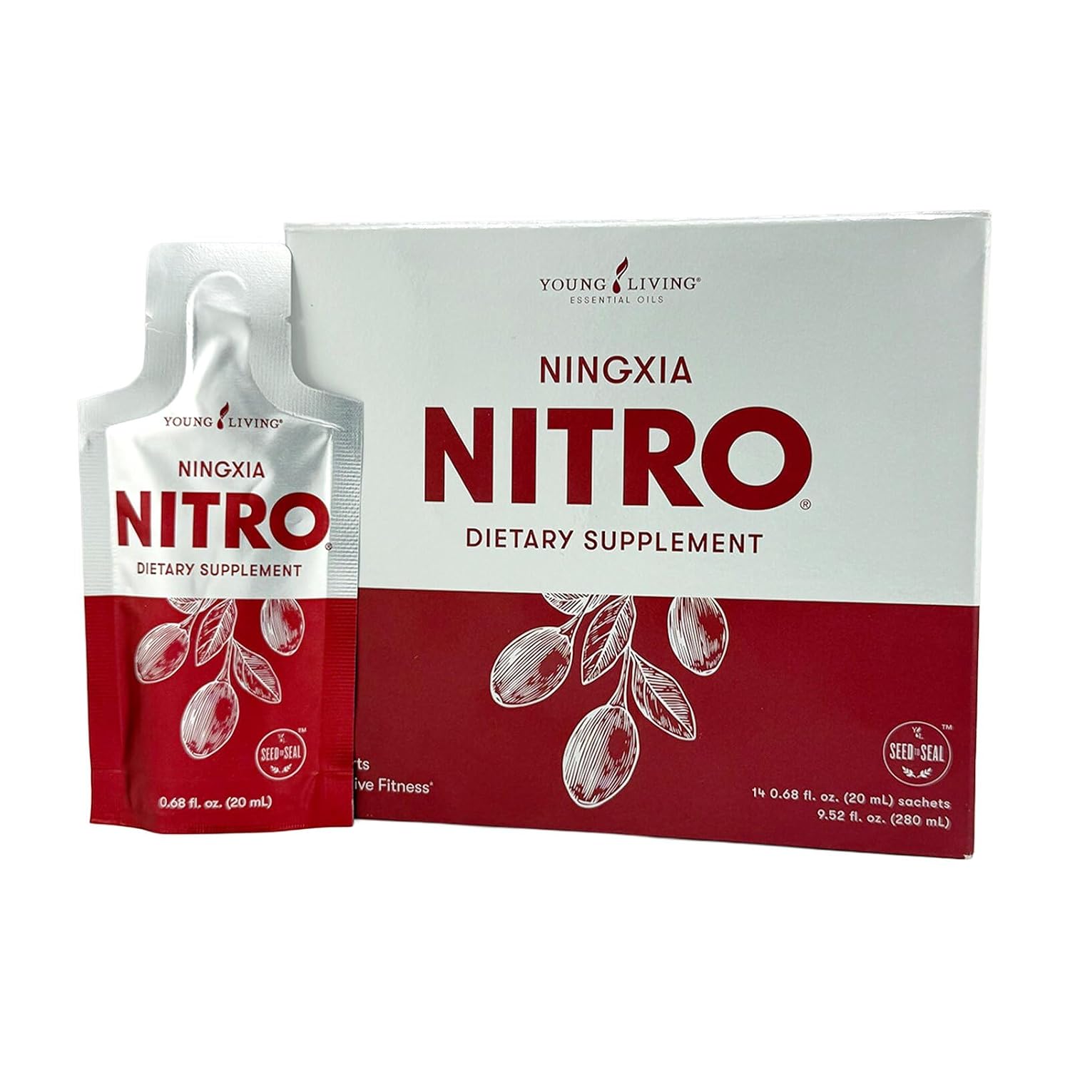 Young Living NingXia Nitro | 1 Pack (14 Sachets) | Energizing Wolfberry Drink with Green Tea & Korean Ginseng | Supports Focus