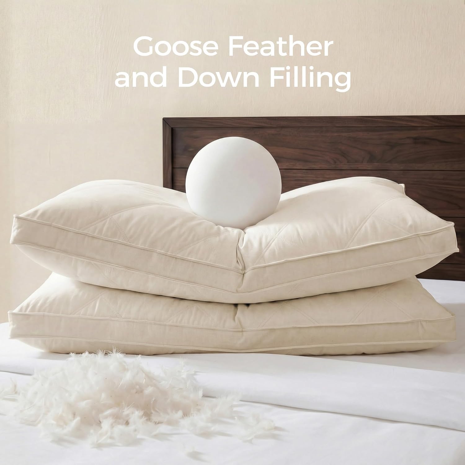 puredown® Goose Feathers and Down Pillow for Sleeping Hotel Collection Bed Pillows, Gusseted, Queen, Set of 2