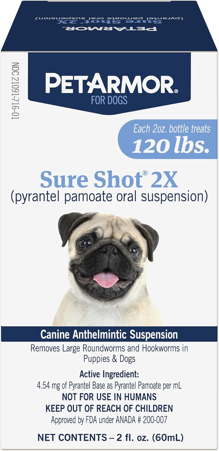 PetArmor Sure Shot Liquid Dewormer Dogs, Roundworms/Hookworms, 2oz | Ideal for Dogs & Puppies 2 Weeks+; Removes 2 Roundworms & 2 Hookworms; vet-quality formula; Precise Liquid Dosing