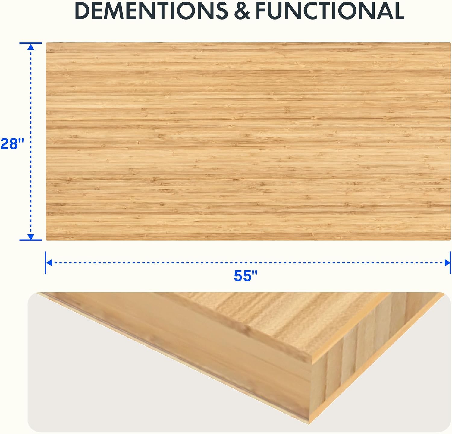 FLEXISPOT Acacia Solid Wood 55"x28" Butcher Block Desktop, Walnut | Acacia Solid Wood, Thick Beveled Edge, For Standing Desk, Office Table, Workbench, DIY Furniture Projects