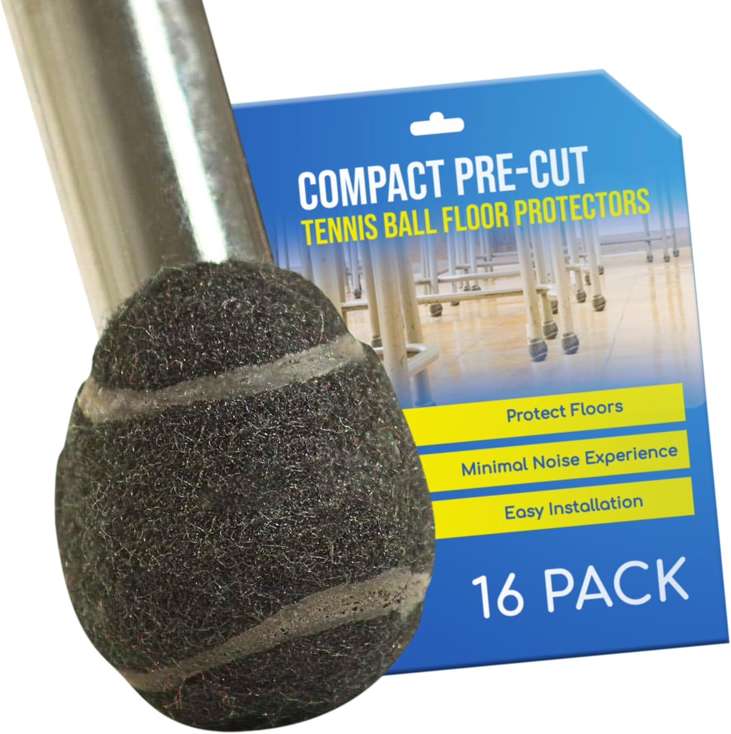 Precut Tennis Balls for Chairs, Tables & Desks– Heavy-Duty Glide Pads – Floor Protector Accessories– Scratch-Resistant – 2.4 Inch Brown, 16 Count