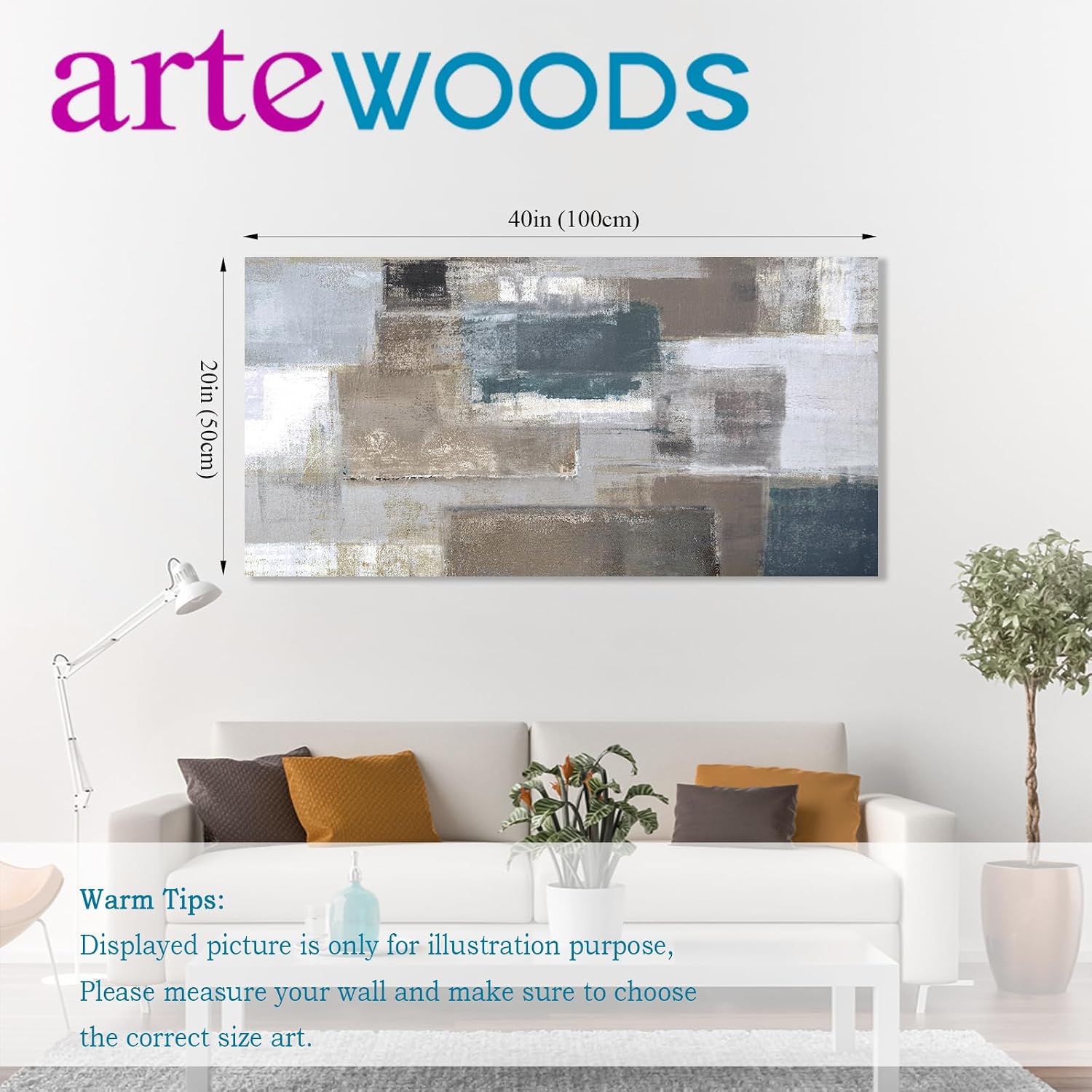 arteWOODS Ocean Wave Canvas Wall Art Beach Sunset Pictures Coastal Nature Artwork Blue Sea Painting Prints for Living Room Bedroom Home Office Decoration 20" x 40"