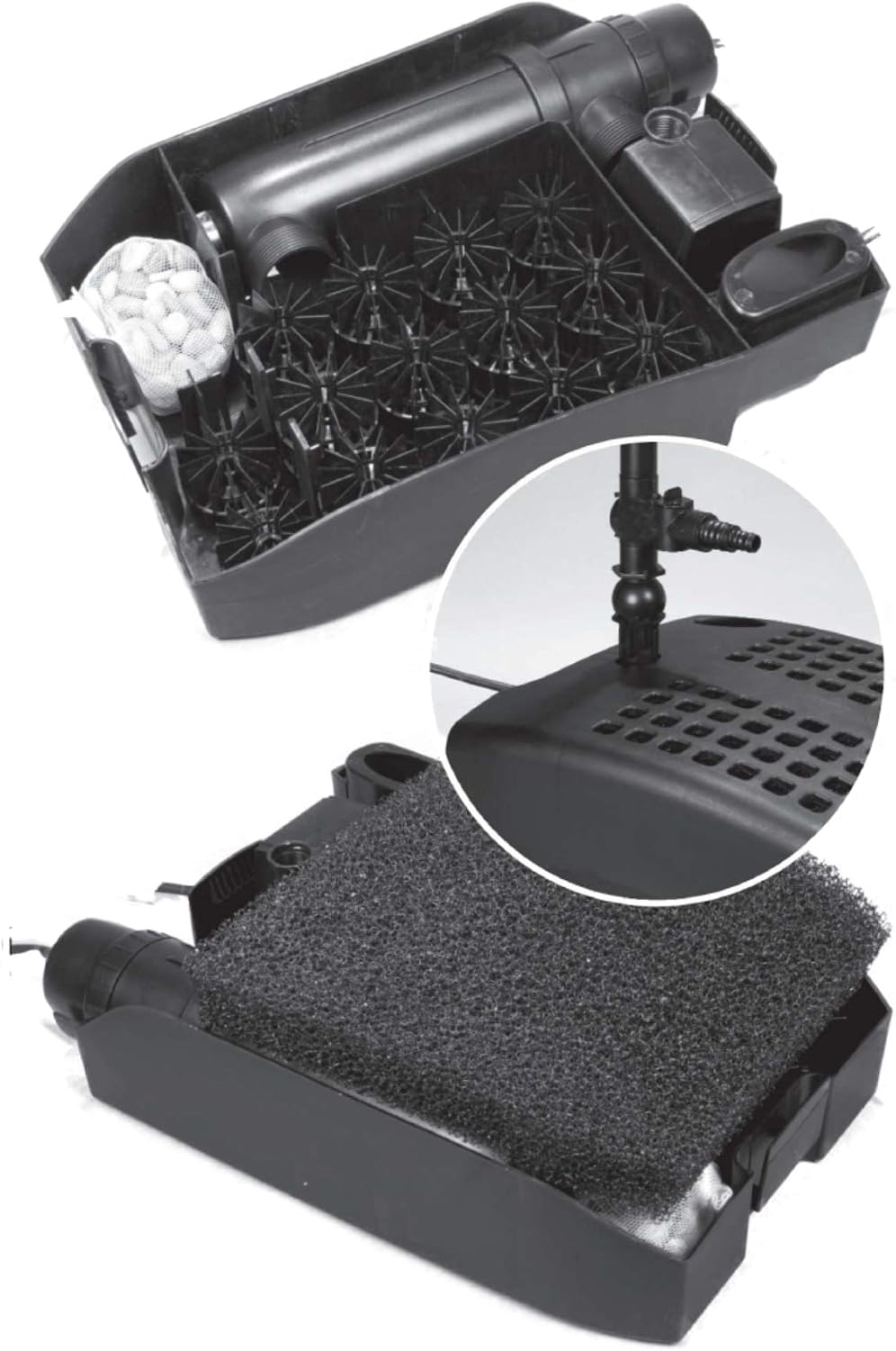 Sting Ray 1200 All-in-One Pond Filter with 525 GPH Pump, 9W UV & Fountain | 9W UV clarifier, 525 GPH pump, biological and mechanical filtration, adjustable fountain, built-in flow diverter