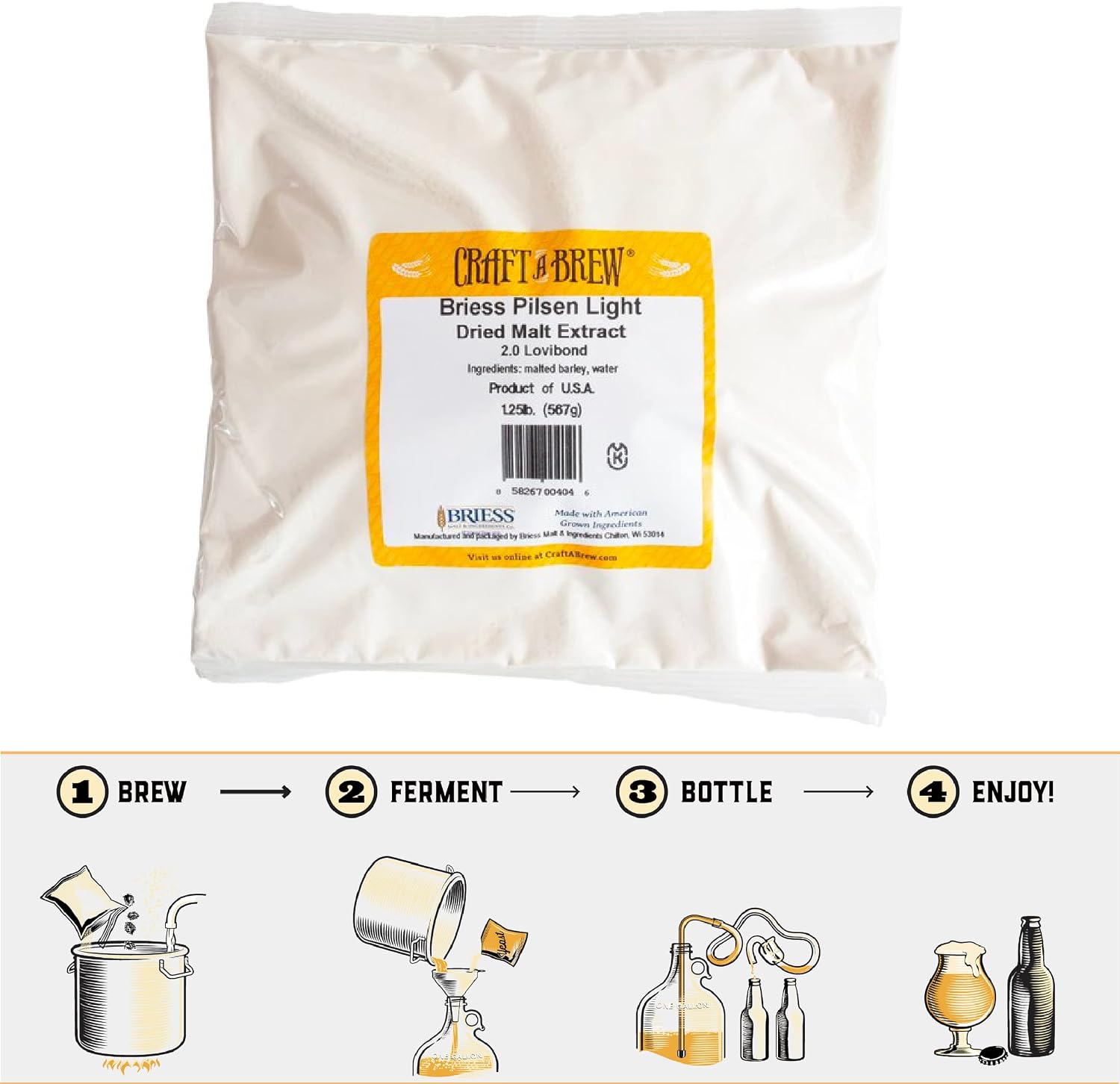Craft a Brew - Dry Malt Extract for Brew Kit - All Purpose Base Extract - 1 Pound Bavarian Wheat - For Any Beer Style - Effective Fermentation
