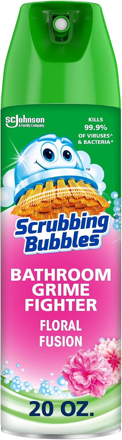 Scrubbing Bubbles Bathroom and Shower Cleaner Disinfectant Aerosol, Foaming Action Bathroom Grime Fighter, Rainshower Scent, 20oz