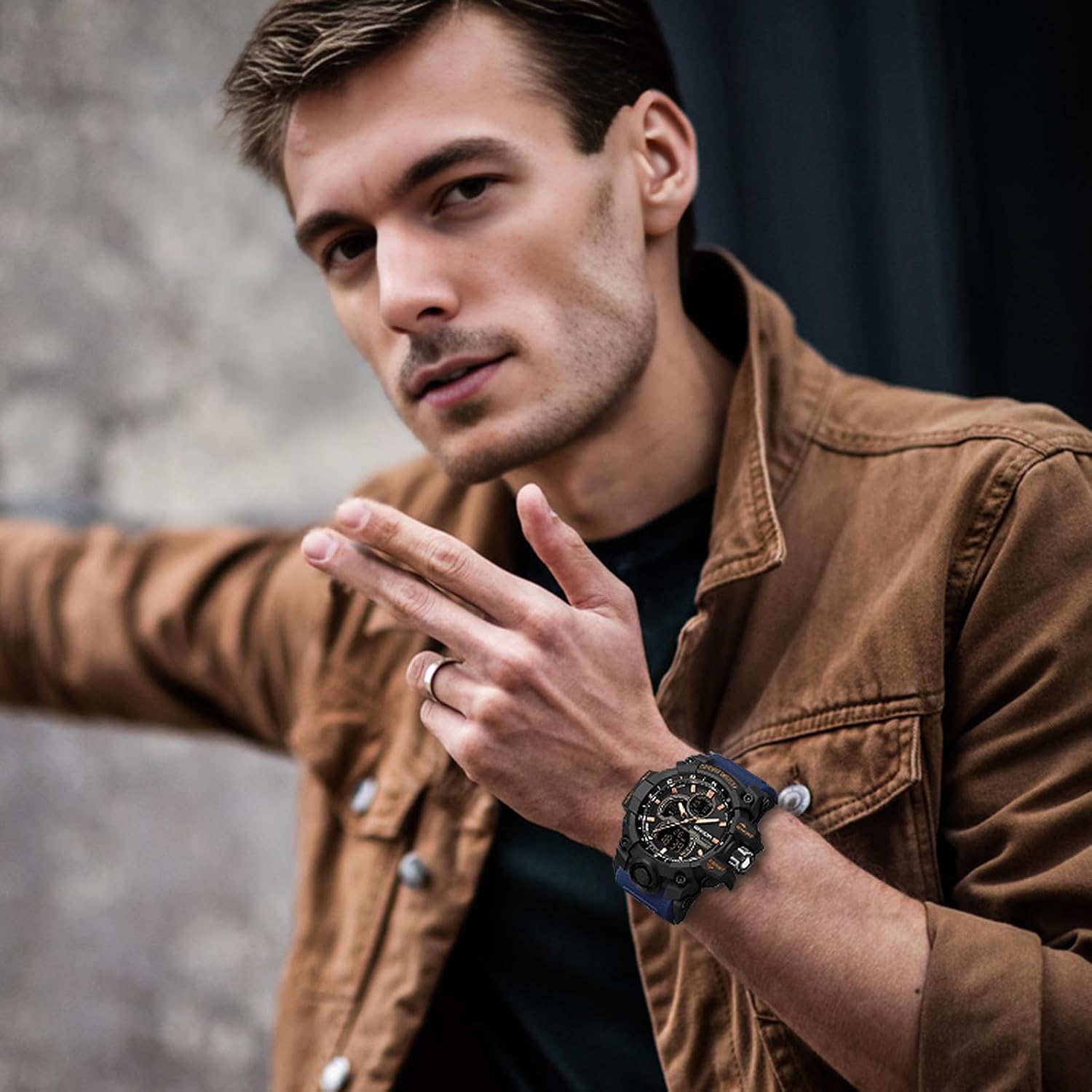 FANMIS Men Sports Outdoor Watch Analog Digital Multifunctional Black Watch | Black Sports Watch Casual Quartz Wristwatch Waterproof Military Wrist Watch Tactics LED Alarm Stopwatch Digital Watch for Men