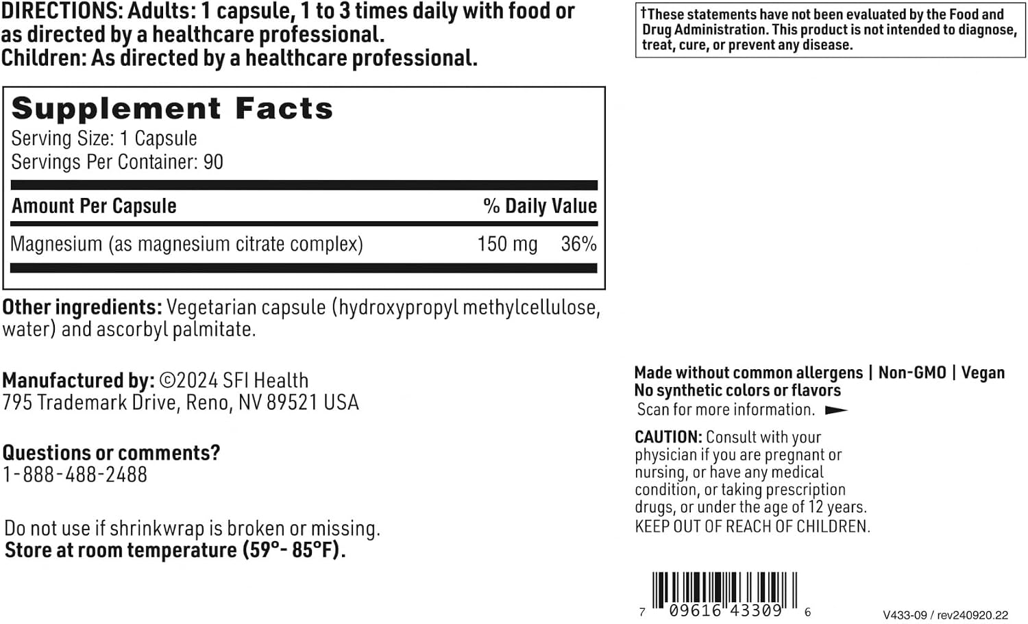 Klaire Labs SFI Health Magnesium Citrate Supplement, 90 Capsules | Supports Healthy Heart, Metabolic Function