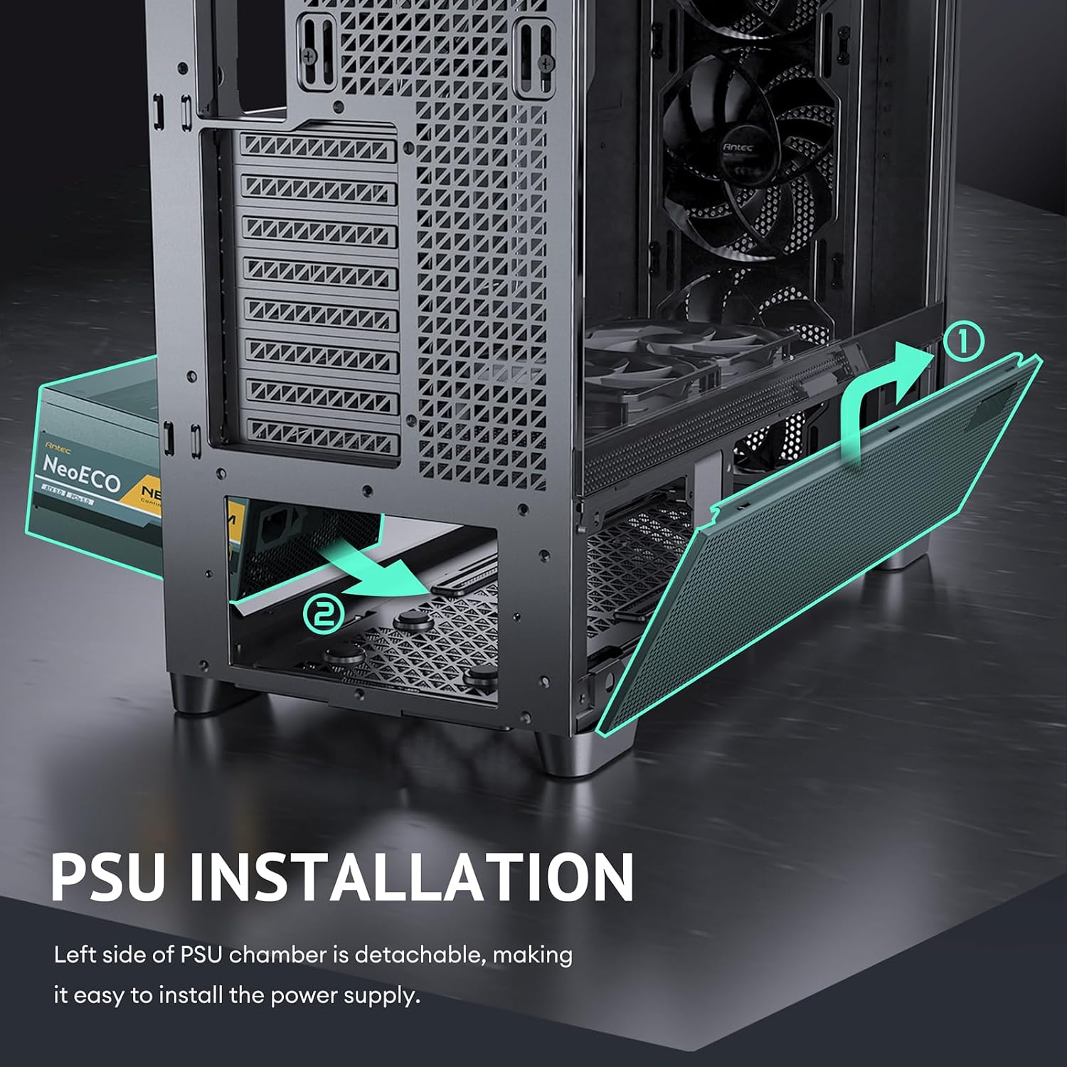 Antec Flux Pro Full-Tower E-ATX PC Case, 6 PWM Fans Included, Black | 6 PWM Fans, Walnut Wood Front Panel, High-Airflow, 90° Rotated PSU Mount, 420mm Radiator Support, CPU & GPU Temp Display