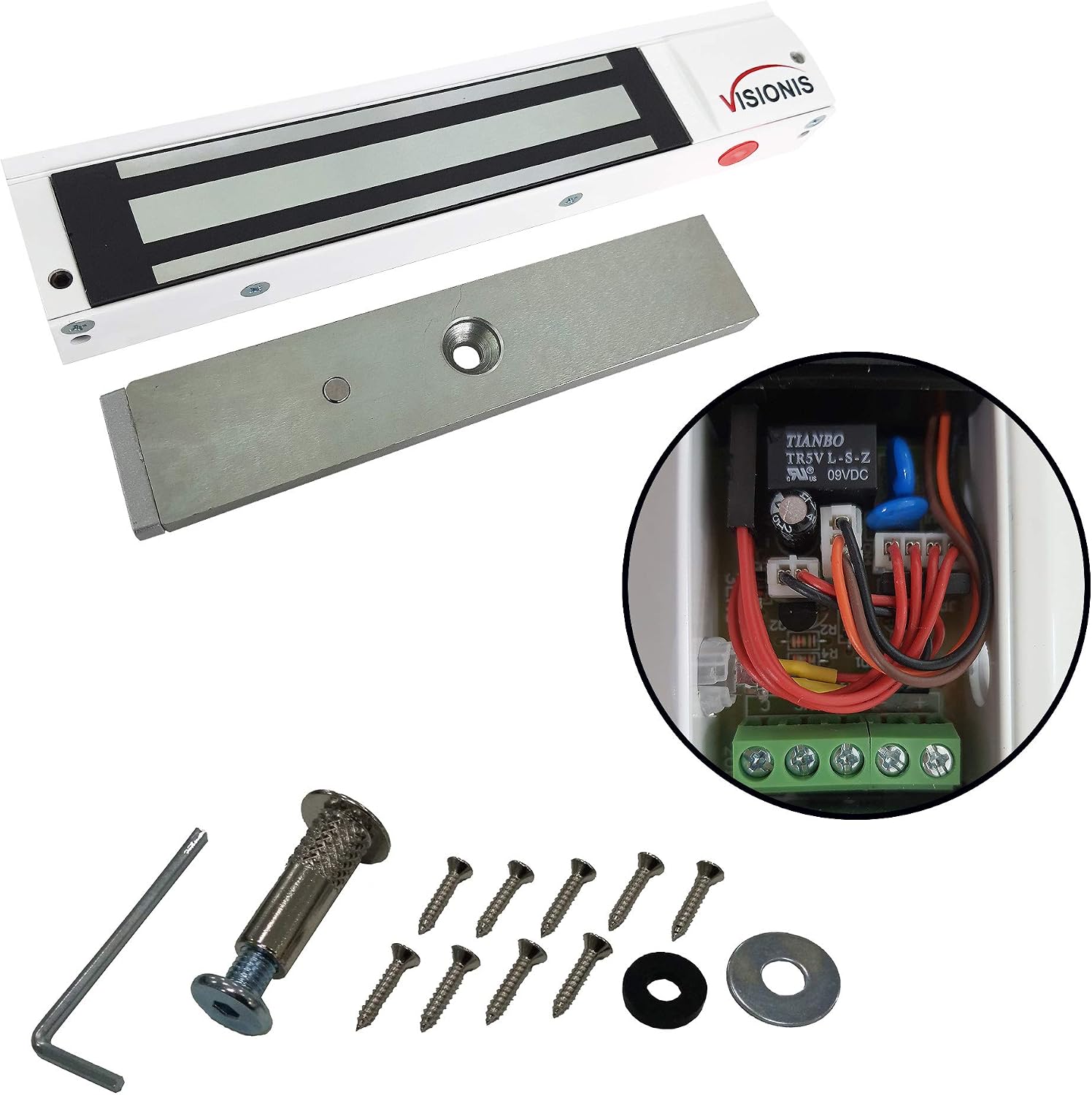 Visionis FPC-5192 600lbs Indoor Electromagnetic Lock with 600 lbs L and Z Bracket for Inswinging Door Access Control Maglock