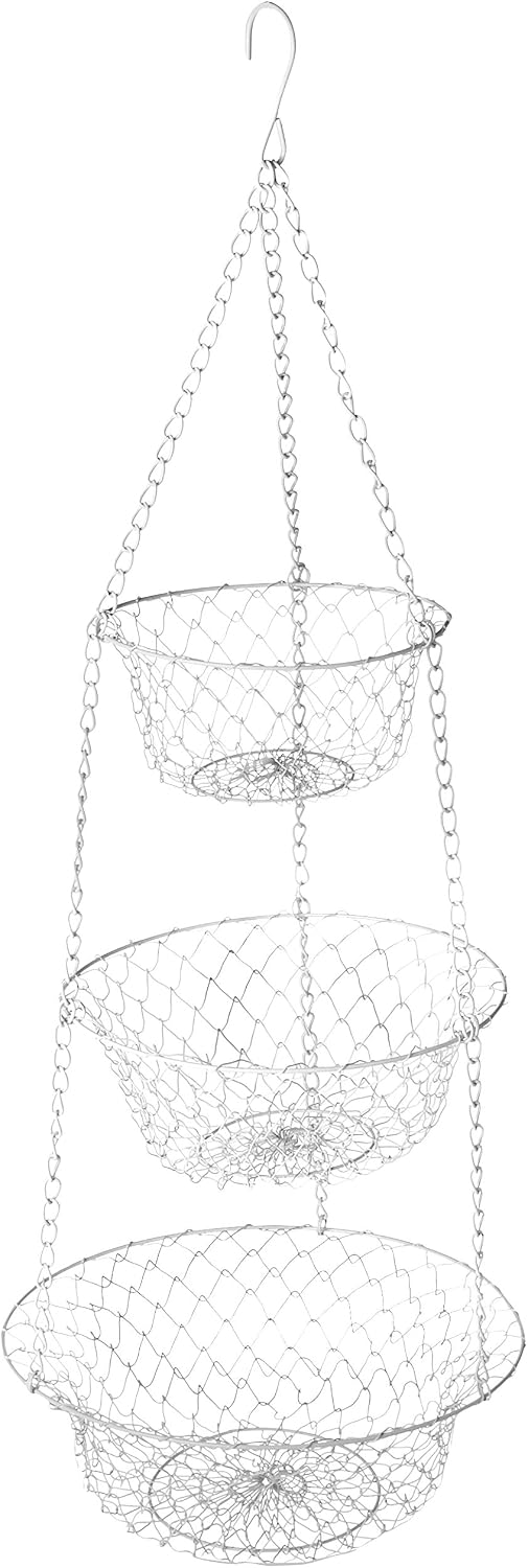 Fox Run 3-Tier Copper Kitchen Hanging Fruit Baskets For Kitchen, 32 Inches | Easily Store & Display Fruit & Vegetables | 3 Tiers Of Baskets For Organization | Beautiful Copper Hanging Kitchen Baskets