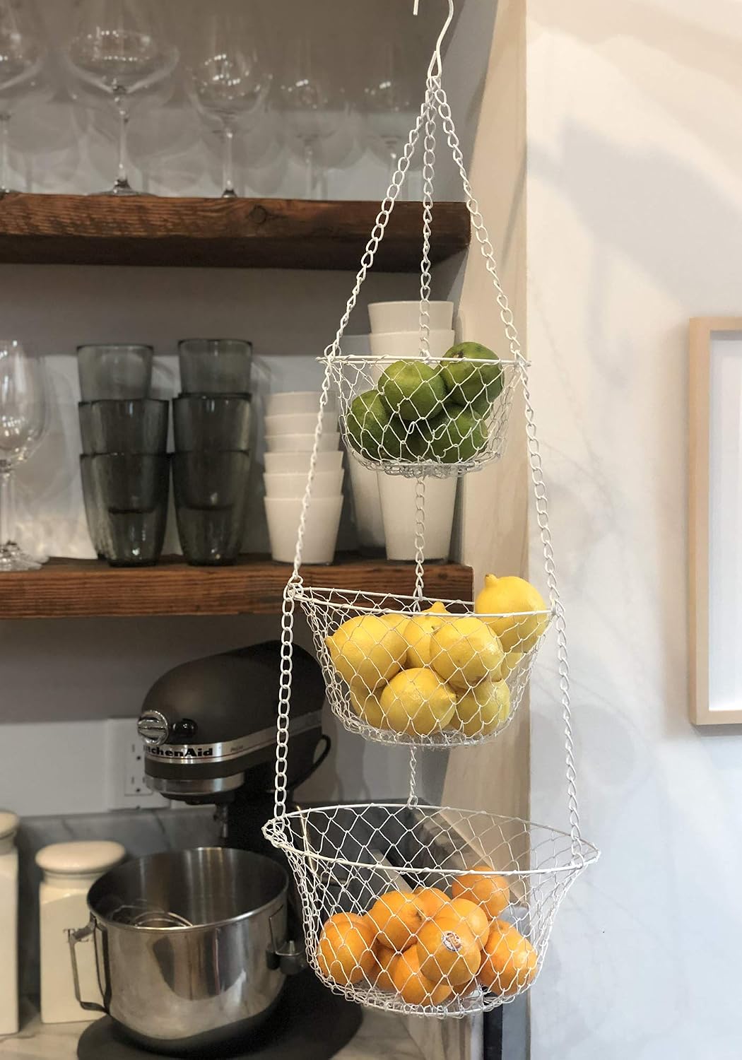 Fox Run 3-Tier Copper Kitchen Hanging Fruit Baskets For Kitchen, 32 Inches | Easily Store & Display Fruit & Vegetables | 3 Tiers Of Baskets For Organization | Beautiful Copper Hanging Kitchen Baskets