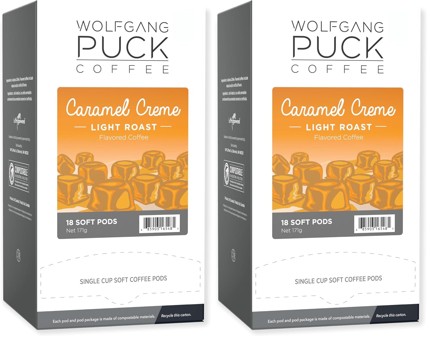 Wolfgang PuckCoffee, Caramel Cream, 9.5 Gram Soft Pods, 18 Count (Pack of 1)