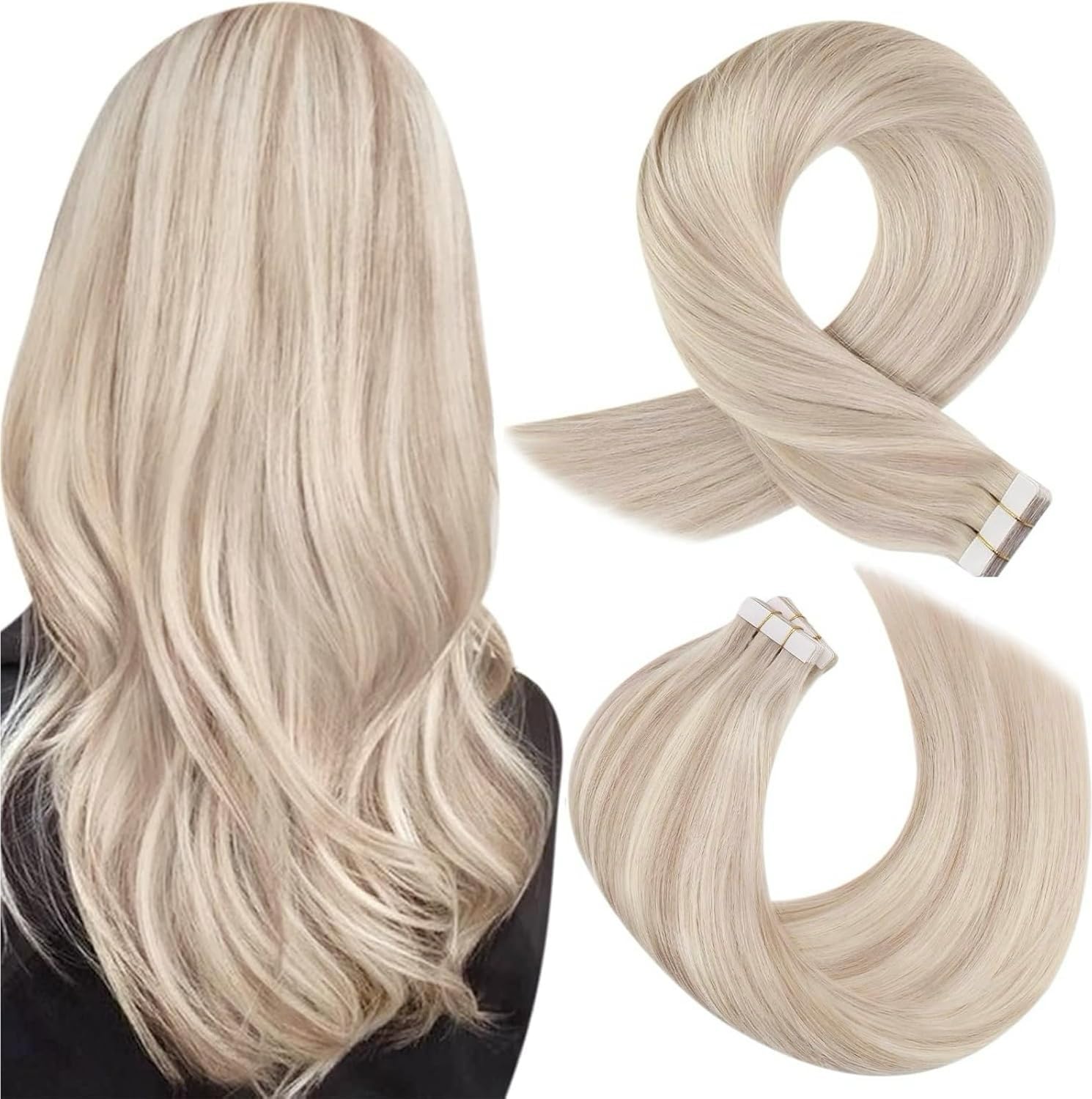 Moresoo Black Tape in Hair Extensions Human Hair, 18 Inch, 20Pcs, 50g