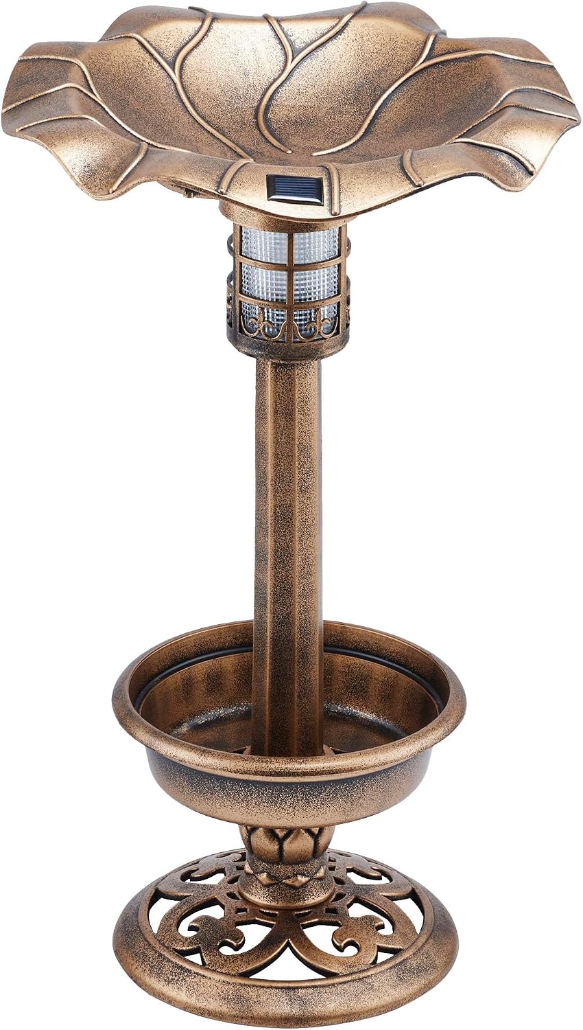 Alpine Corporation | 31" Tall Outdoor Birdbath with 2 Bird Figurines — Shallow and Wide Bird Feeder, Bronze Garden Accent