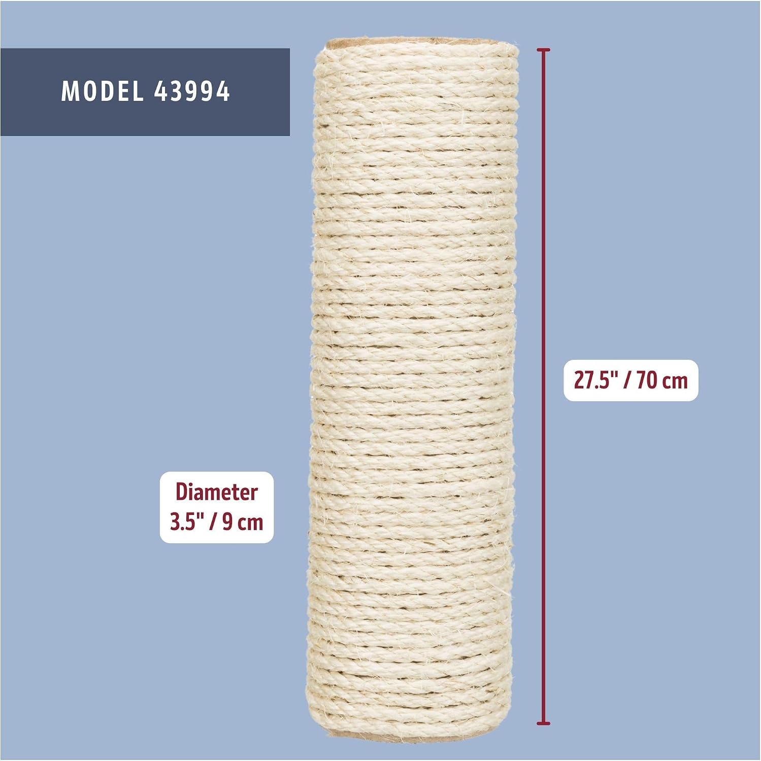 TRIXIE Replacement Sisal Post for Cat Scratching Posts, Backup Scratcher for Indoor Cat Furniture, Trees and Towers, 3.5 in x 23.6 in (9 x 60 cm)