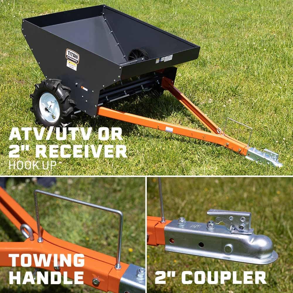 Titan Attachments Compact Manure Spreader, Rated 8.7 Cu. FT, Utility Tow-Behind ATV/UTV Lawn Tractor Spreader