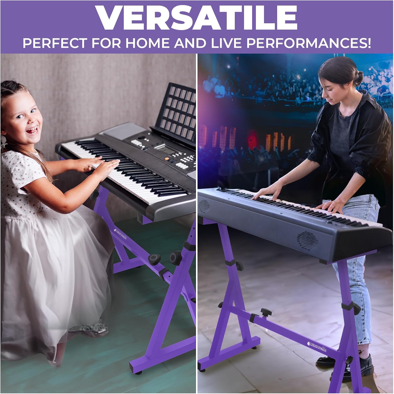Liquid Stands Piano Keyboard Stand - Z Style Adjustable and Portable Heavy Duty Music Stand for Kids and Adults -Fits 54-88 Key Electric Pianos - Sturdy Musical Keyboard Stand (Black)