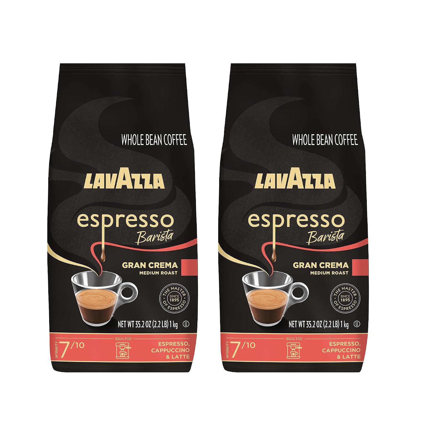 Lavazza Super Crema Whole Bean Coffee, Medium Espresso Roast, Arabica and Robusta Blend, 2.2 lb Bag, Package May Vary (Pack of 1)