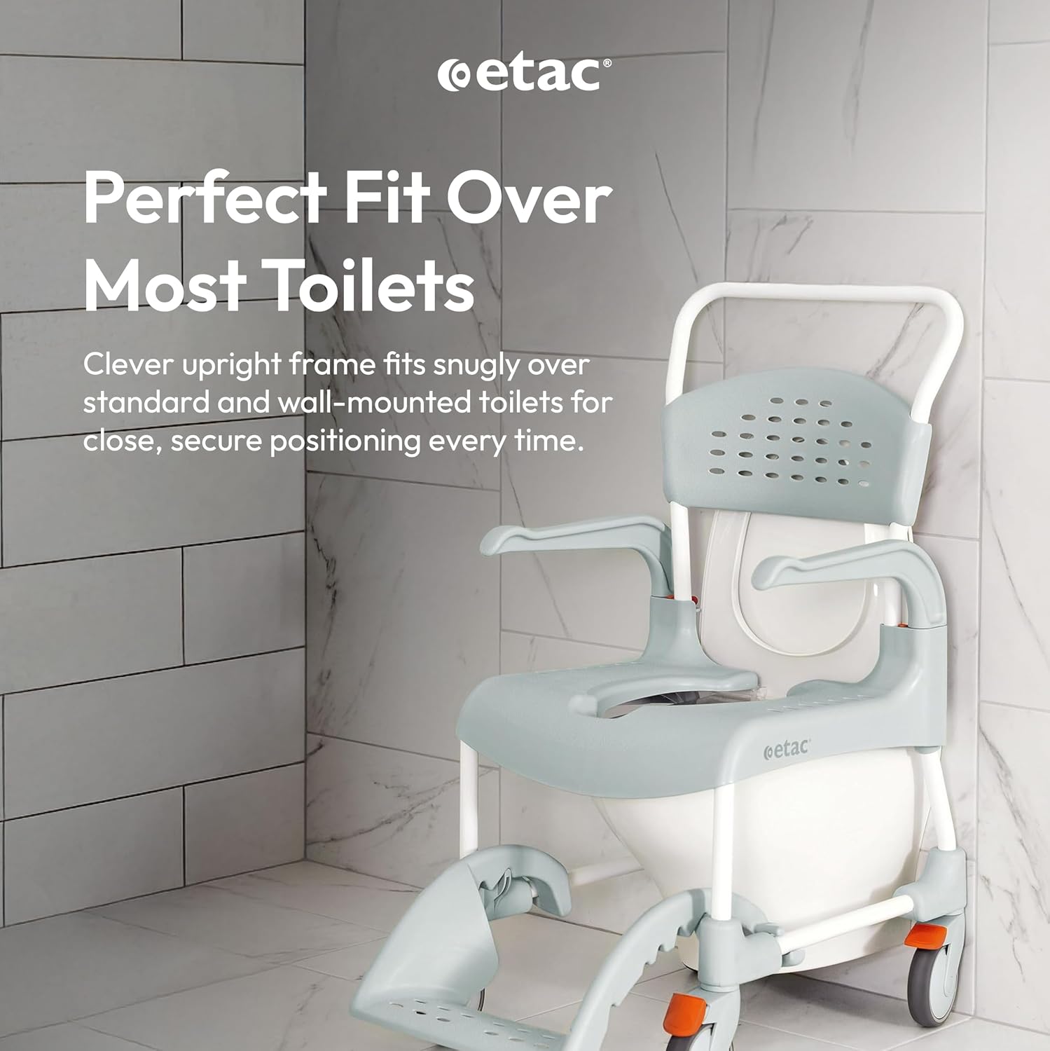 Etac Clean 24" Self-Propelled Shower Chair with Wheels - 21 3/4 Inch Fixed Height with 24 Inch Rear Wheels - Shower Wheelchair for Elderly and Disabled - Movable Armrest & Ergonomic Footrest