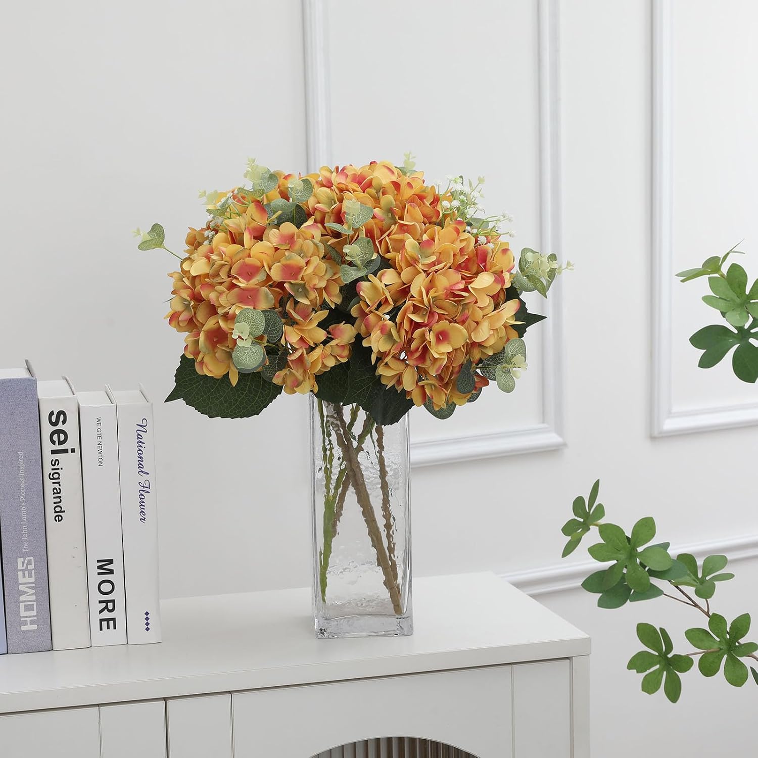 Kisflower 6pcs White Hydrangea Artificial Flowers - Faux Hydrangea Flowers, Fake Silk Flowers for Table Centerpiece