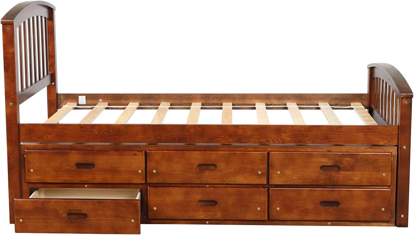 Merax Twin Size Platform Storage Bed Solid Wood Bed with 6 Drawers