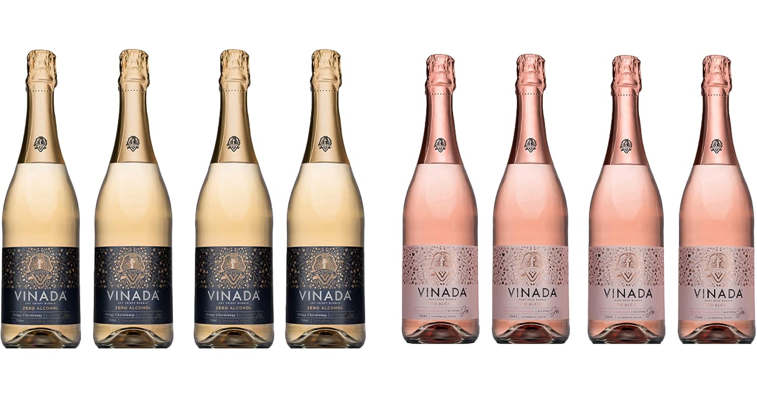 VINADA - Sparkling Gold - Zero Alcohol Wine - 750 ml (8 Glass Bottles)