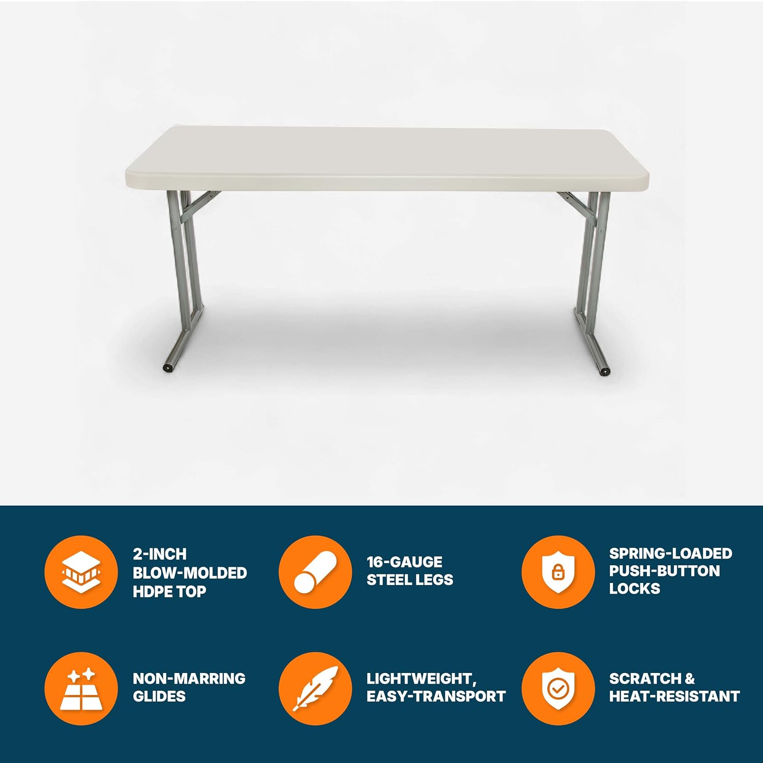 OEF Furnishings OEFBT-SEM1860 Commercial-Grade Premium Industrial Seminar Folding Table with Thick Blow-Molded Top and 16-Gauge Cantilever Steel