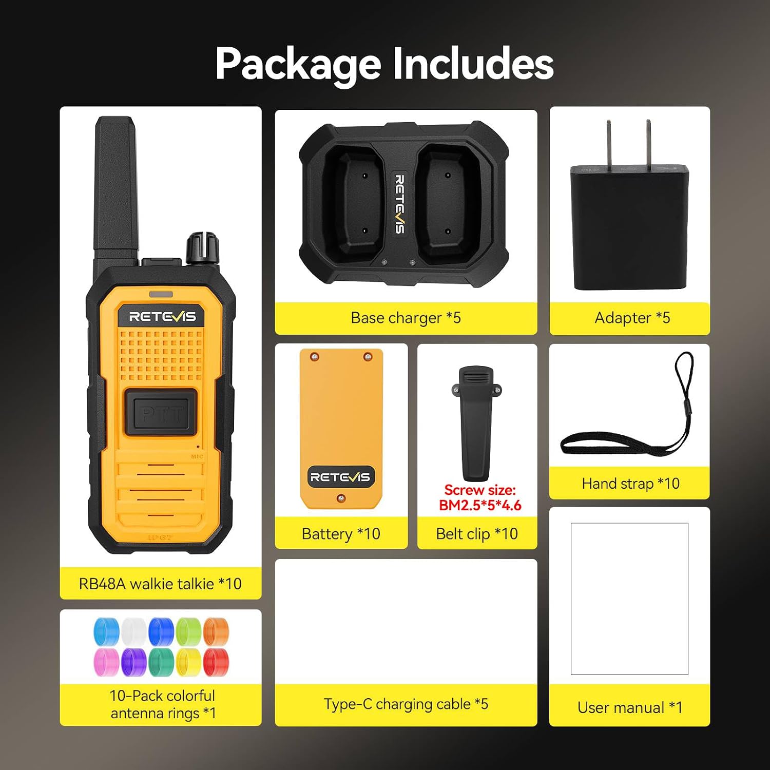 Retevis RB48A IP67 Waterproof Walkie Talkies Long Range Adults | for Manufacturing Construction, Heavy Duty 2 Way Radio, Noise Reduction, Large PTT