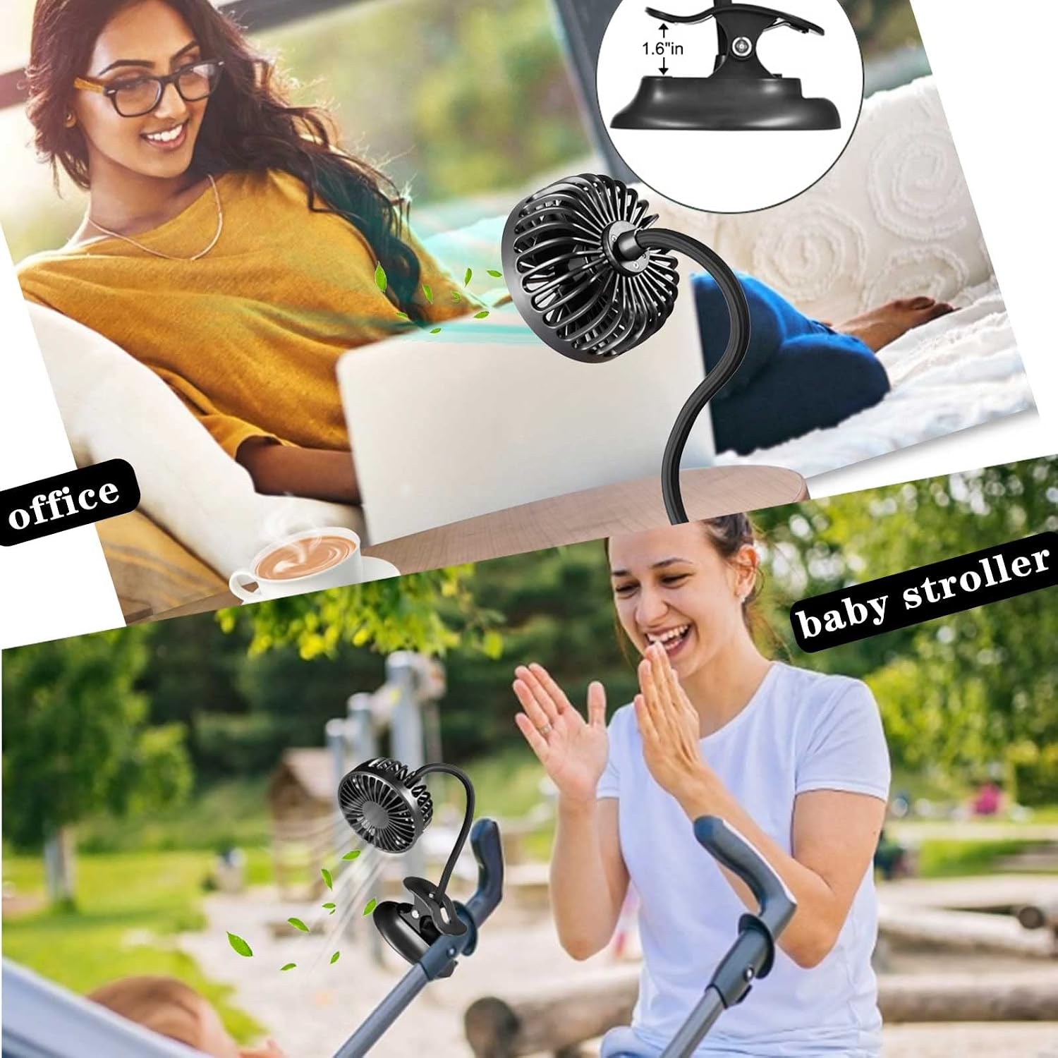 Clip On USB Mini Desk Fan with Emergency Power Bank, Battery Operated Rechargeable Portable Fan - Flexible Neck, 3 Speed Personal Cooling for Car