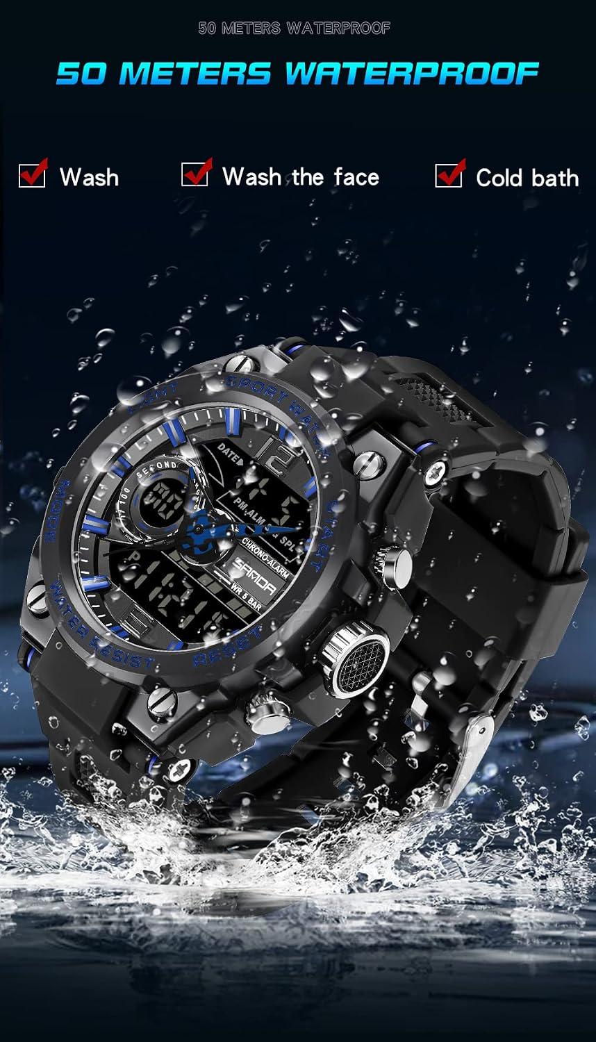 KXAITO Men's Watches Sports Outdoor Waterproof Military Watch Date Multi Function Tactics LED Alarm Stopwatch