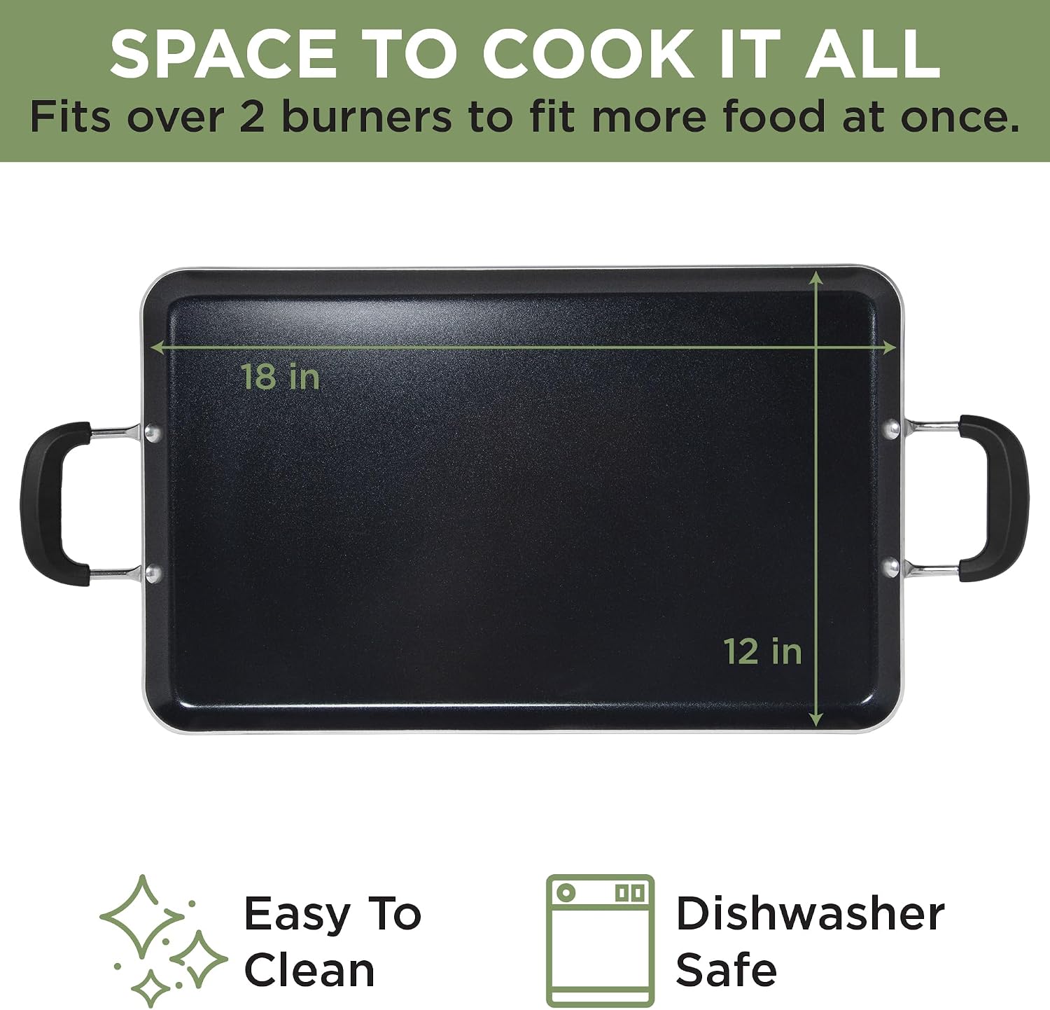 Ecolution Artistry Nonstick Square Griddle, Easy To Clean, Comfortable Handle, Even Heating, Dishwasher Safe Pots and Pans, 11-Inch, Black