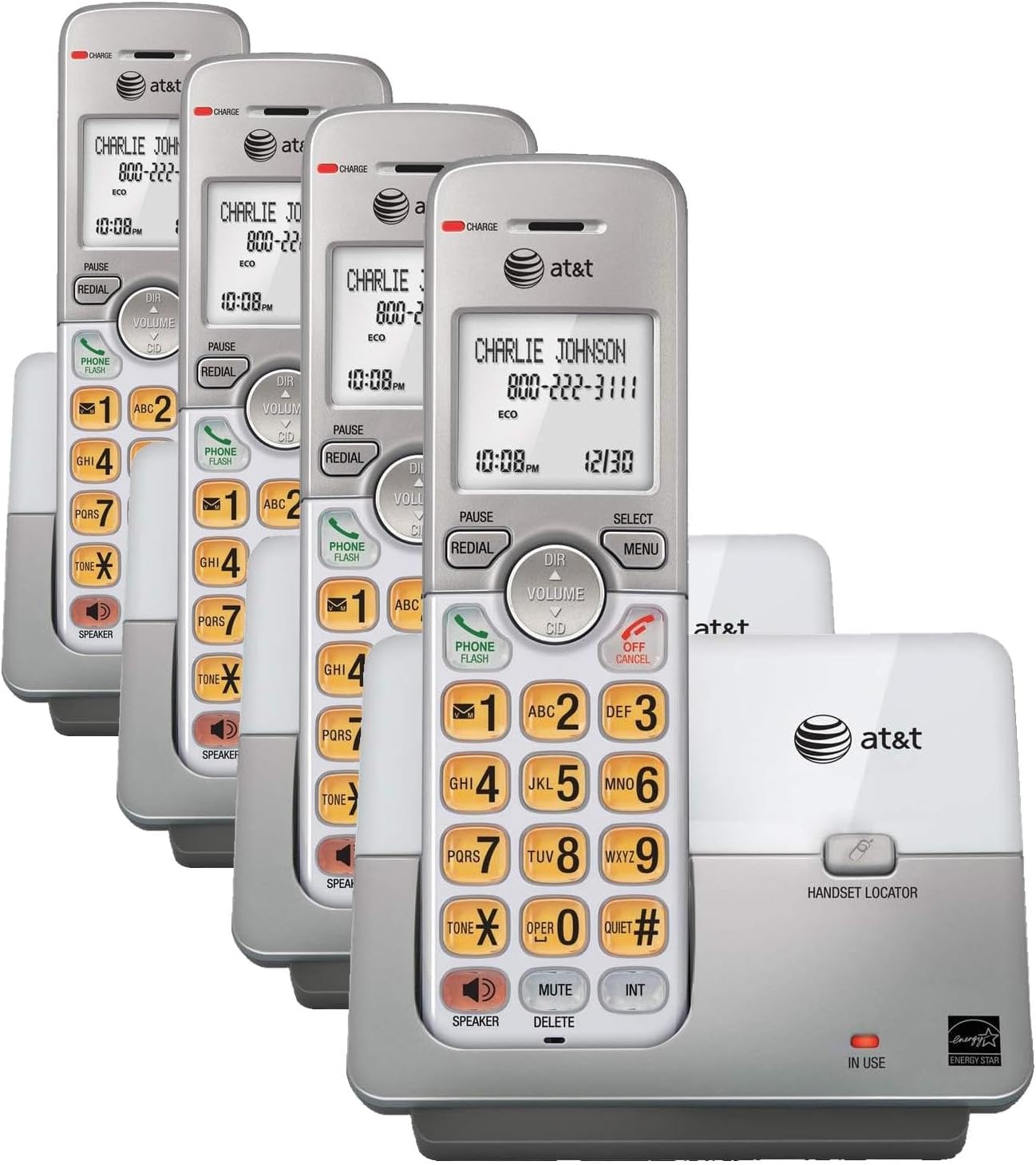 AT&T EL52213 2-Handset Cordless Phone, Light Champagne | Digital Answering System, Extra-Large Backlit Keys, Caller ID/Call Waiting, DECT 6.0, Expandable Speakerphone