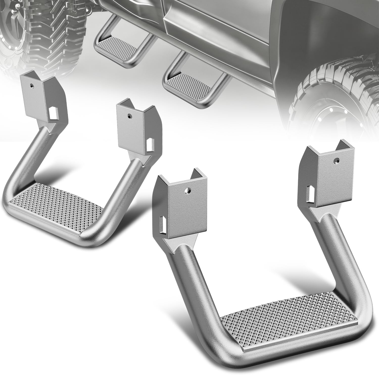 Auto Dynasty 1 Inch Universal Side Step with Mounting Brackets | Aluminum Step Rails Side Hoop Steps for Pickups & Trucks, Silver Powder Coated