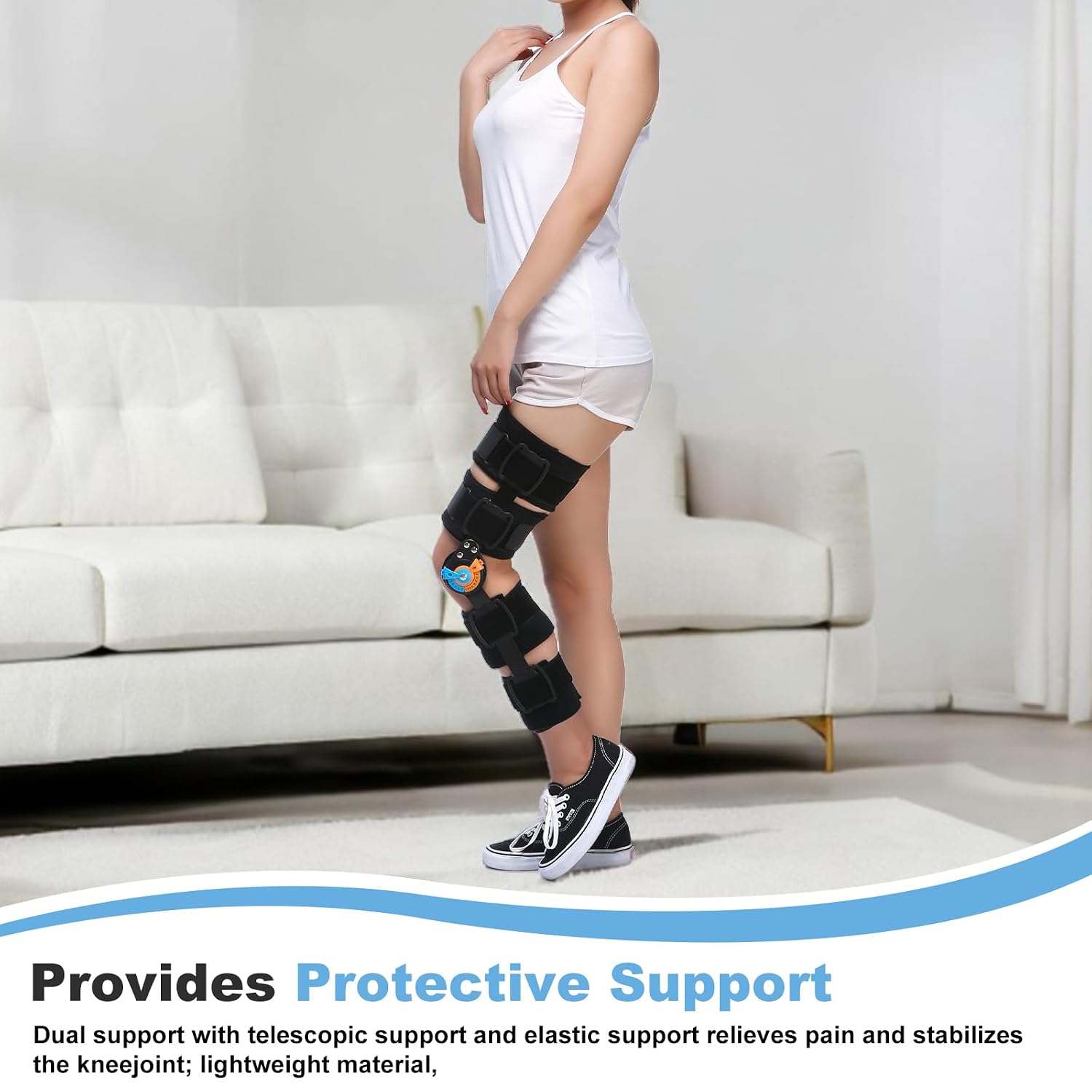 Hinged Knee Brace ROM Post Op Knee Immobilizer Adjustable Knee Immobilizer Support with Side Leg Stabilizersfor Meniscus Tear, Arthritis, ACL, PCL