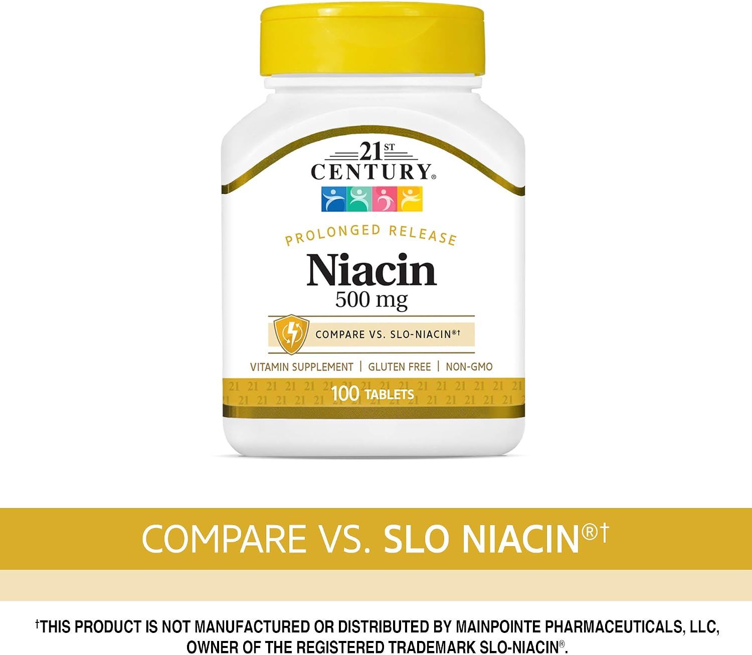 21st Century Niacin 500mg Prolonged Release Tablets, Vitamin B3, 100ct | Vitamin B3 Niacin 500 mg, Energy Metabolism, Heart & Nervous System Support, Prolonged-Release Formula, Non-GMO, Gluten Free